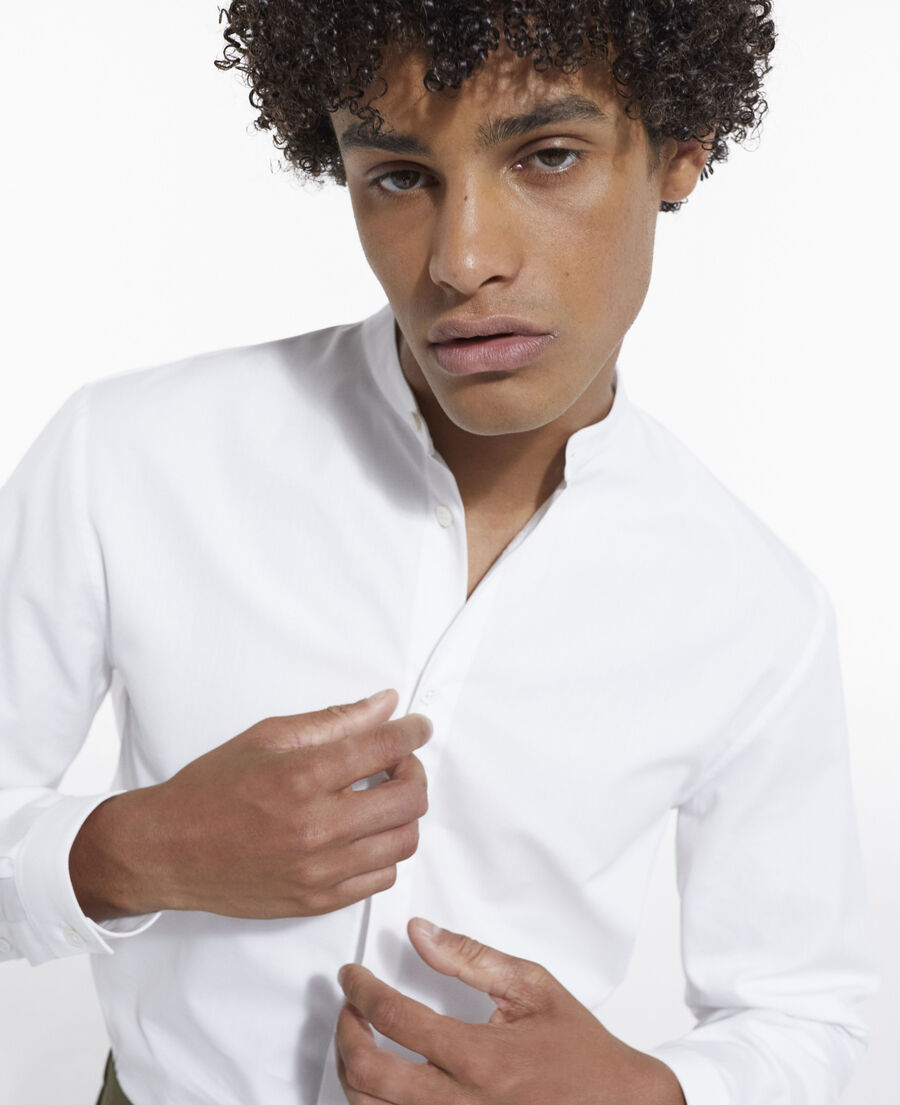 camisa de algodon con cuello mao