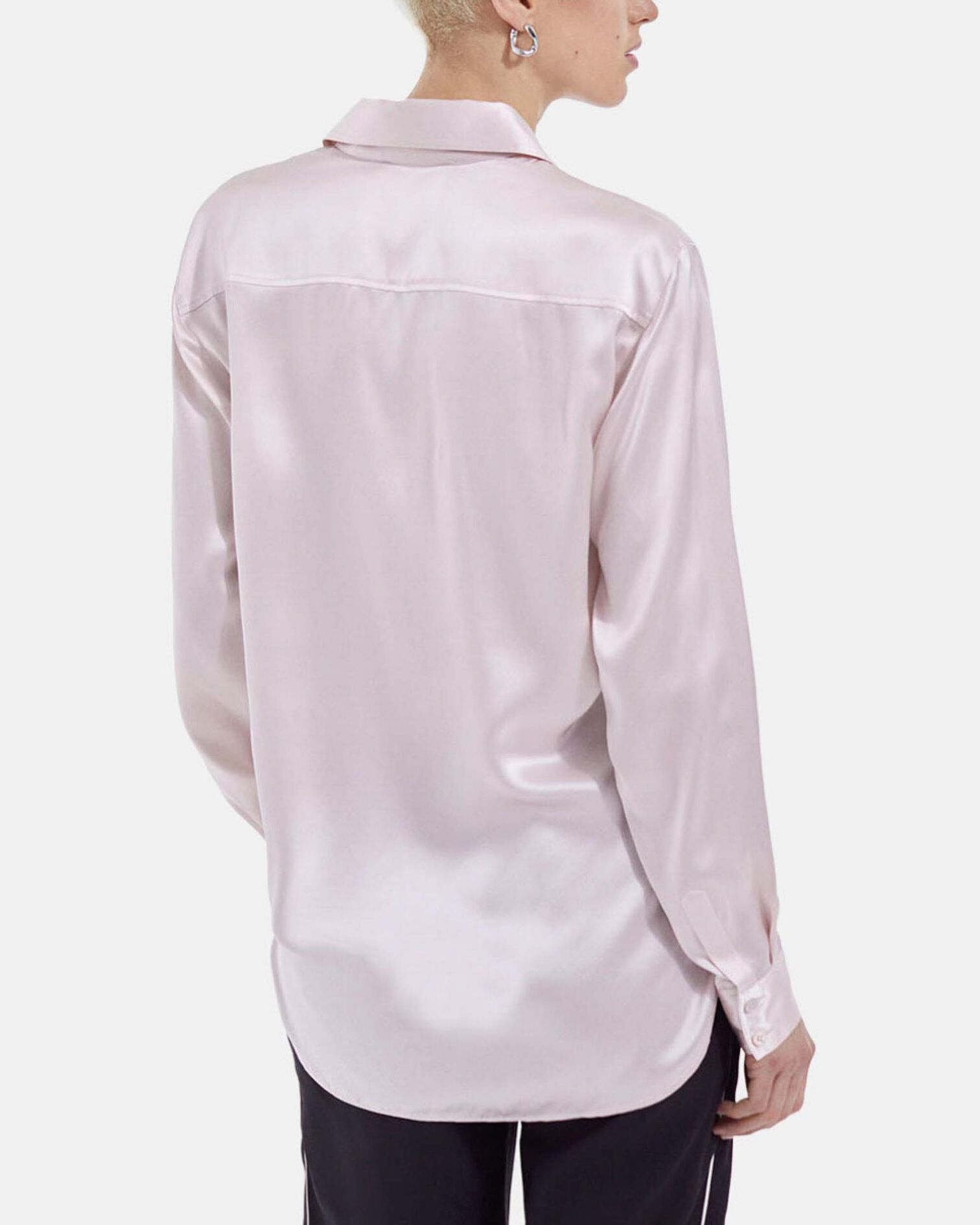 Pale pink silk shirt with wide cuffs, LIGHT PINK, hi-res image number null