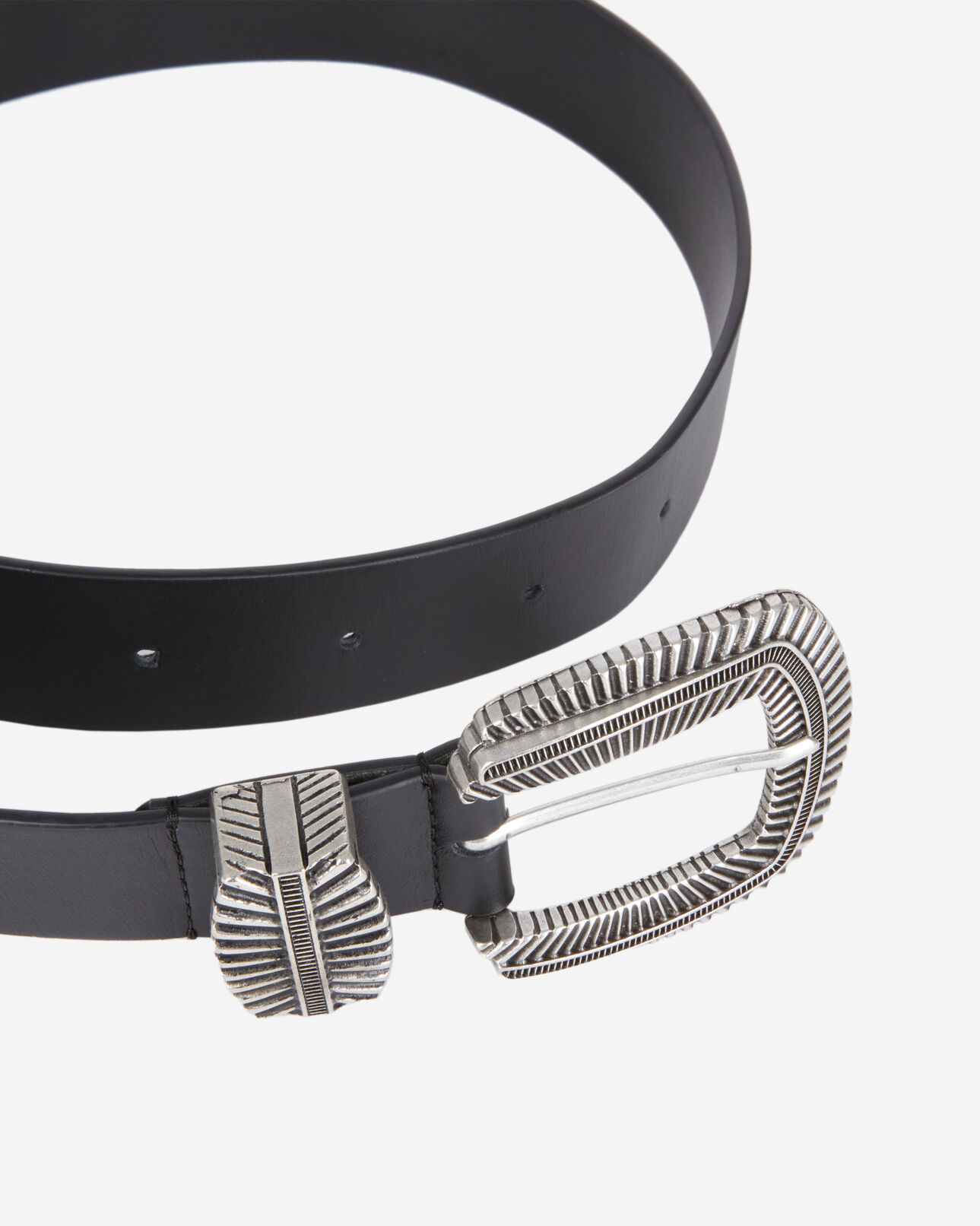 The Kooples FEMME BLACK ceinture en cuir noir avec boucle à stries