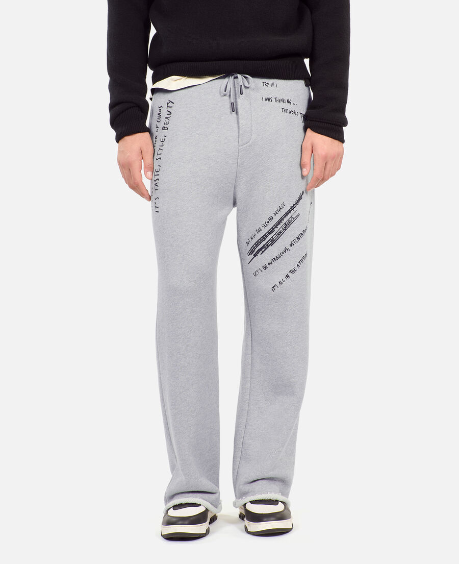 The Kooples MEN STONE GREY handwritten serigraphy tracksuit trousers