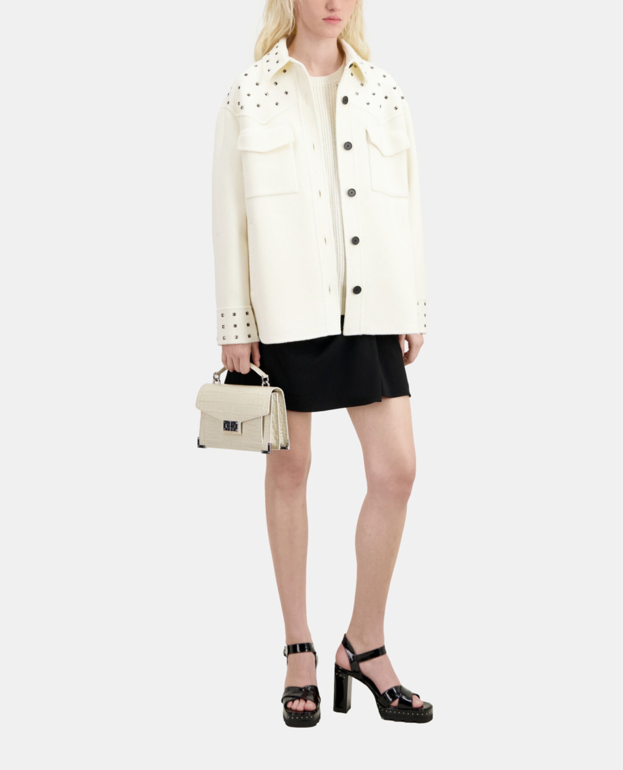 Ecru wool-blend overshirt-style jacket with studs, ECRU, hi-res image number null