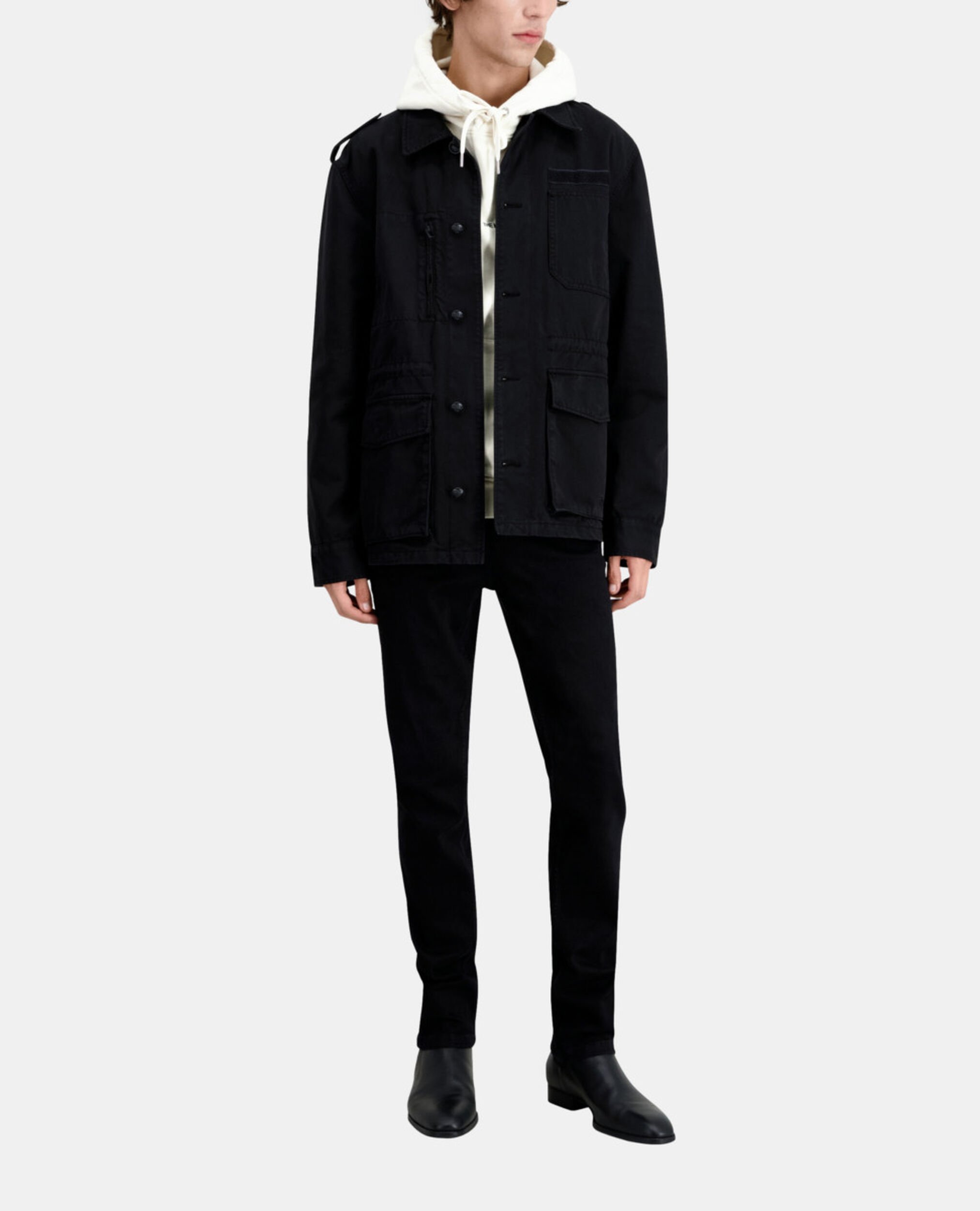 Black denim worker jacket, BLACK, hi-res image number null