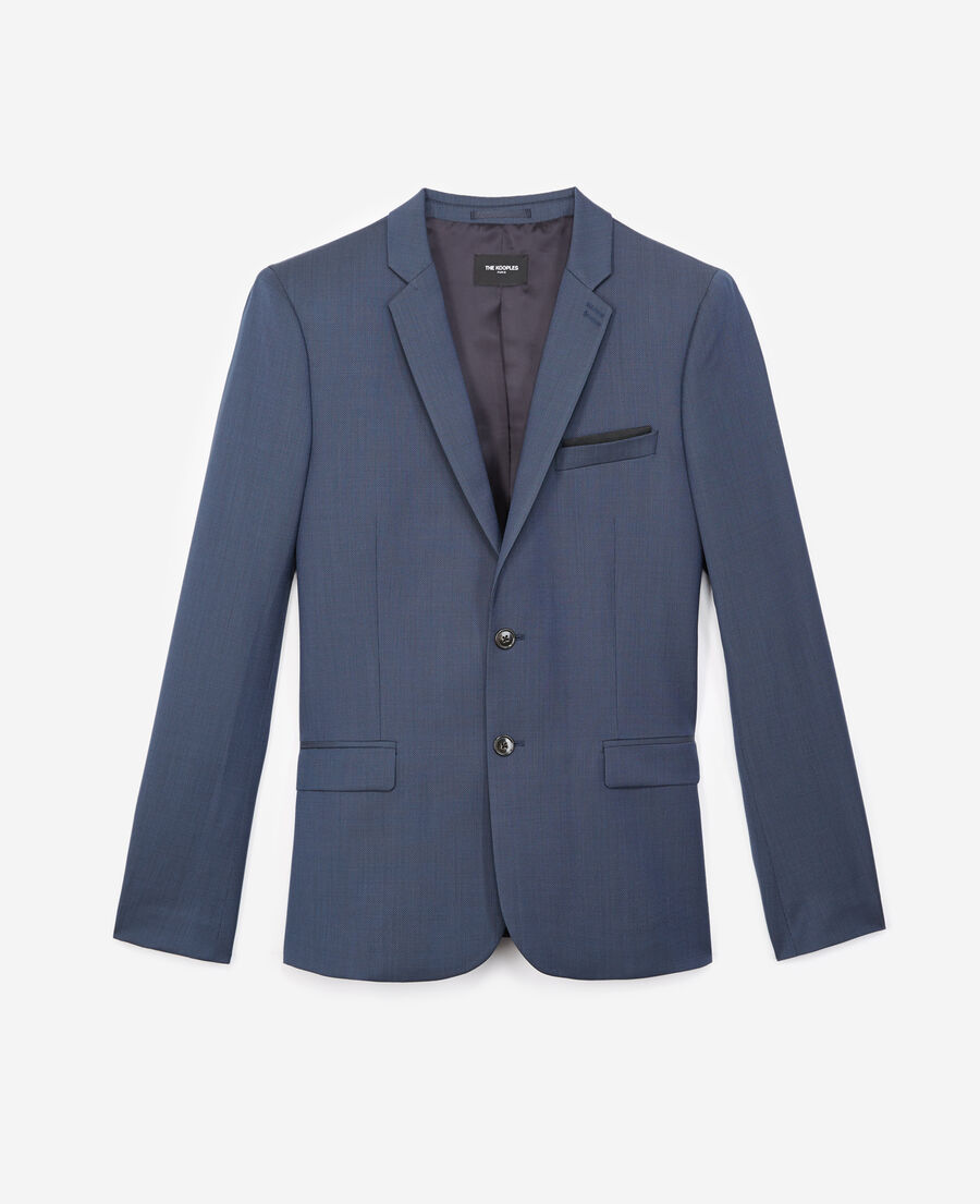 textured wool formal blue jacket