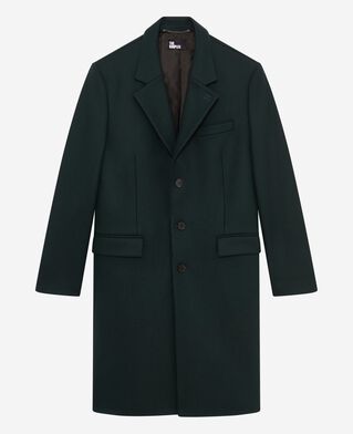 The Kooples MEN BOTTLE GREEN dark green wool coat with leather lapel collar
