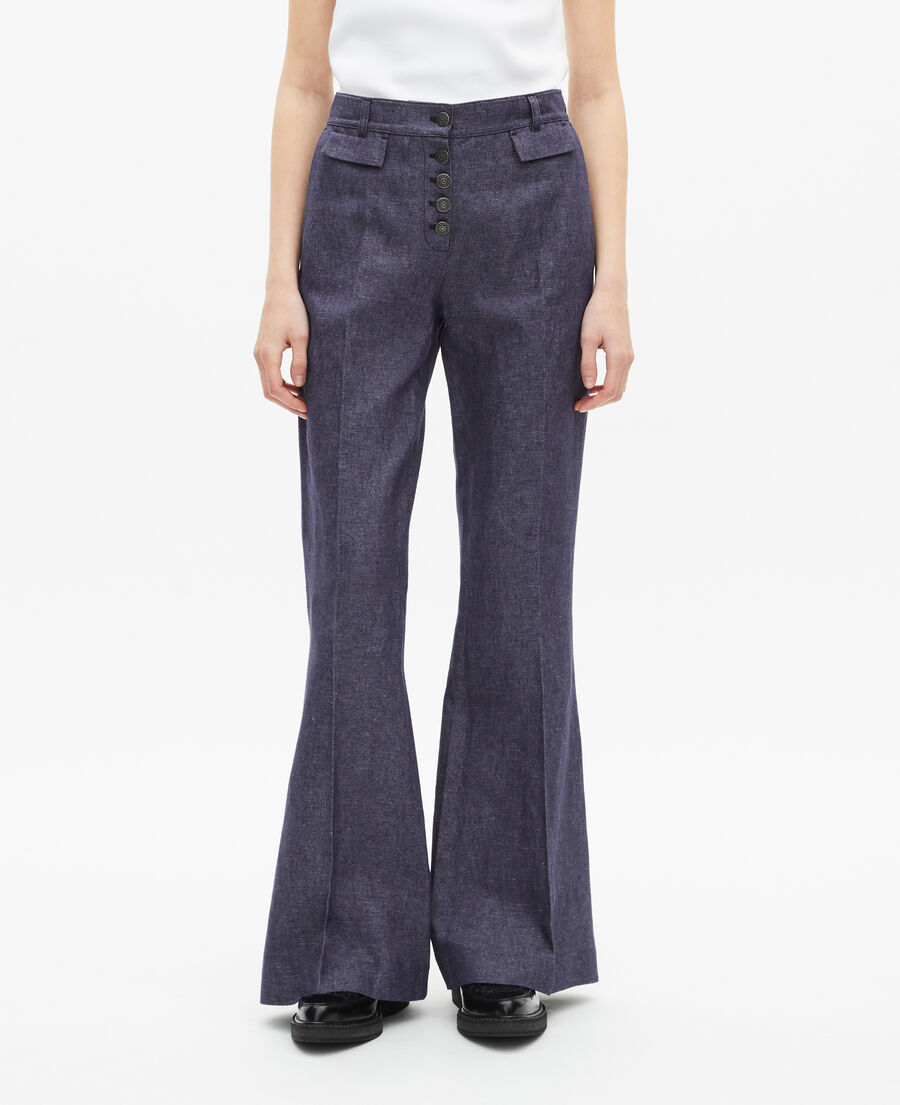 The Kooples WOMEN BLUE blue cotton and linen flare pants