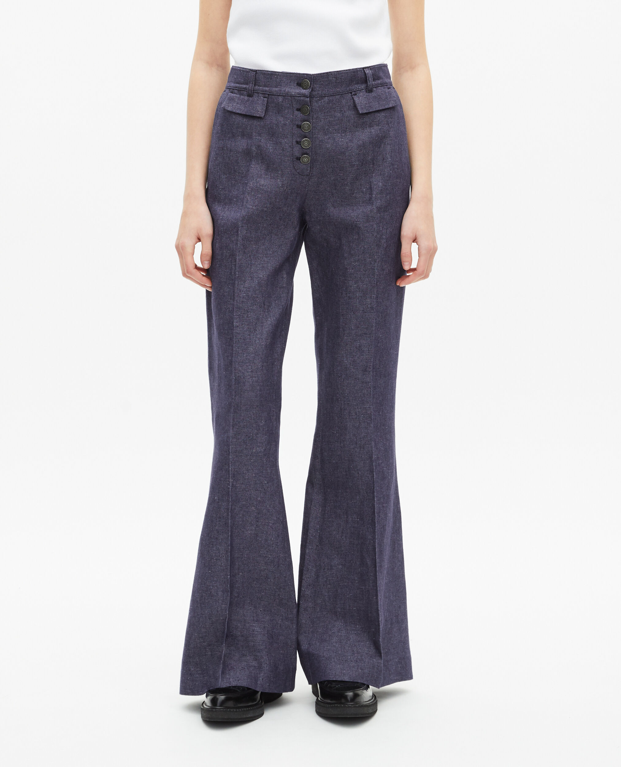 Blue cotton and linen flare pants, BLUE, hi-res image number null