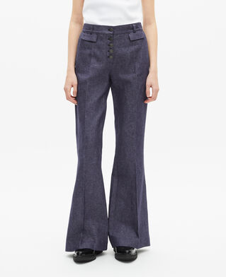The Kooples WOMEN BLUE blue cotton and linen flare pants