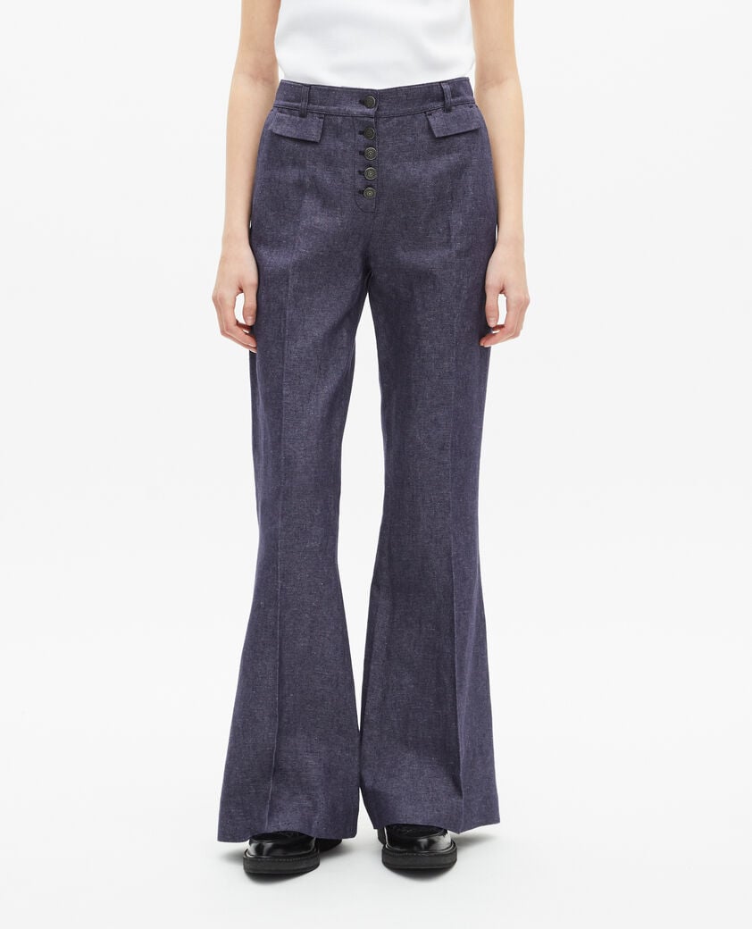 The Kooples WOMEN BLUE blue cotton and linen flare pants