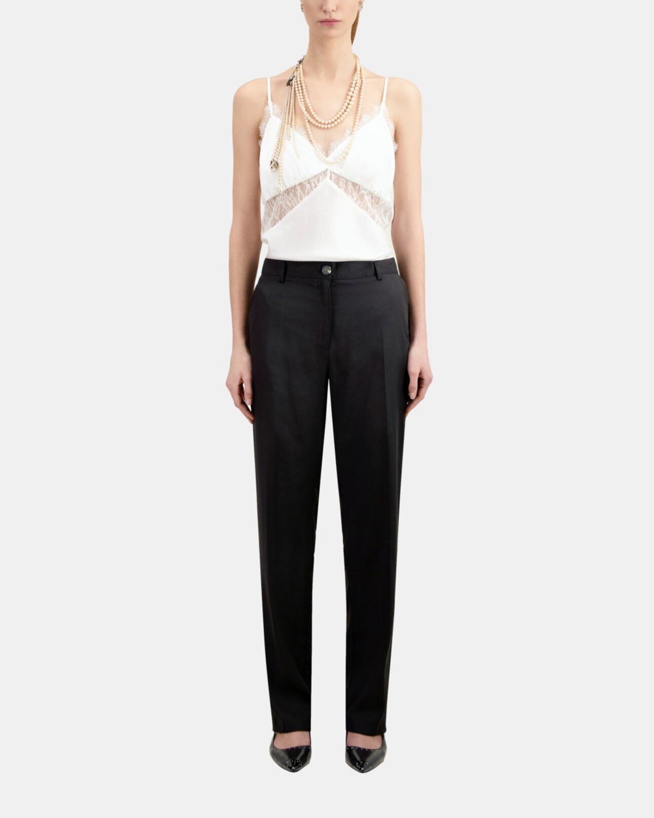 The Kooples FEMME BLACK pantalon droit tencel style militaire noir