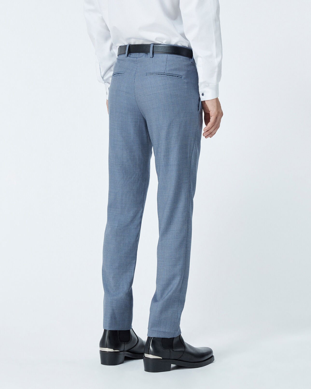 The Kooples MEN BLUE BLACK light blue suit trousers with check motif