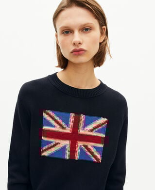 The Kooples FEMME NAVY pull drapeau anglais en coton marine