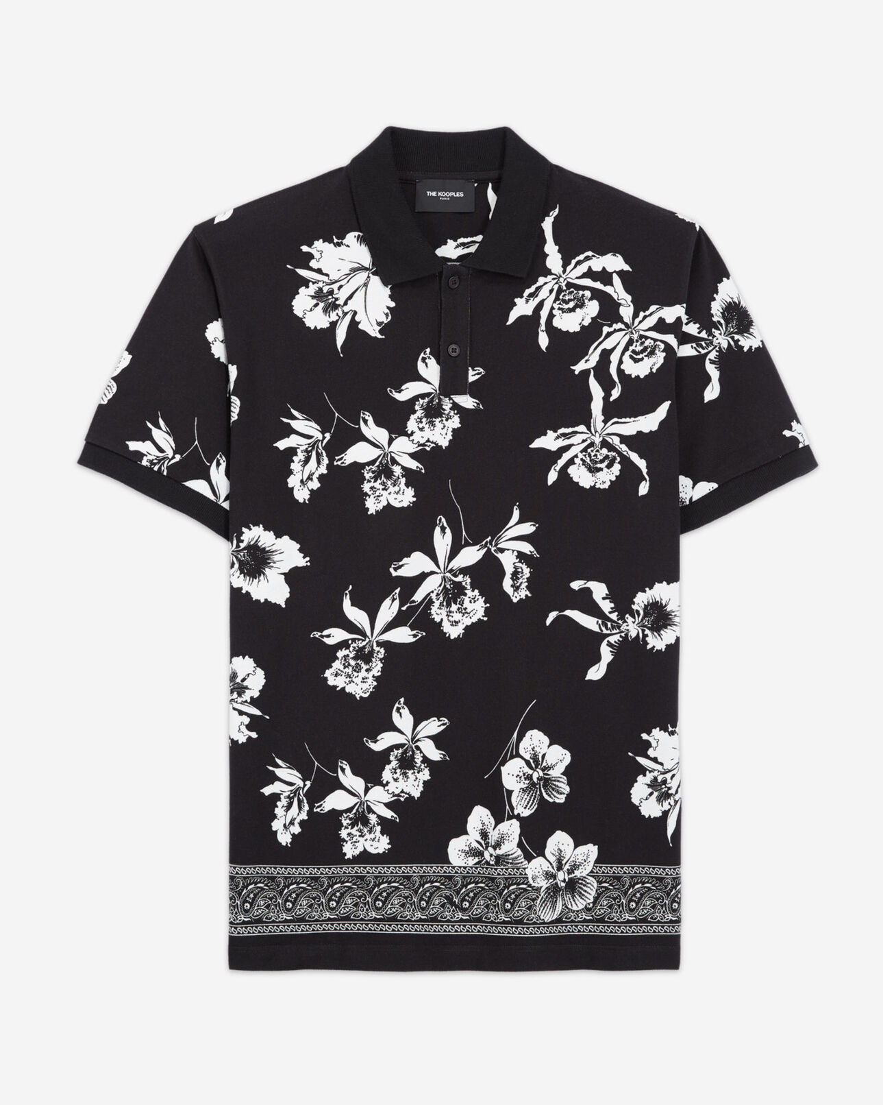 The Kooples MEN BLACK-ECRU casual black and white polo with floral print