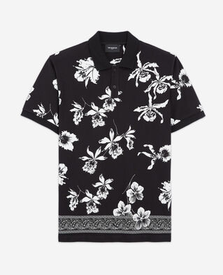 The Kooples H BLACK-ECRU casual black and white polo with floral print