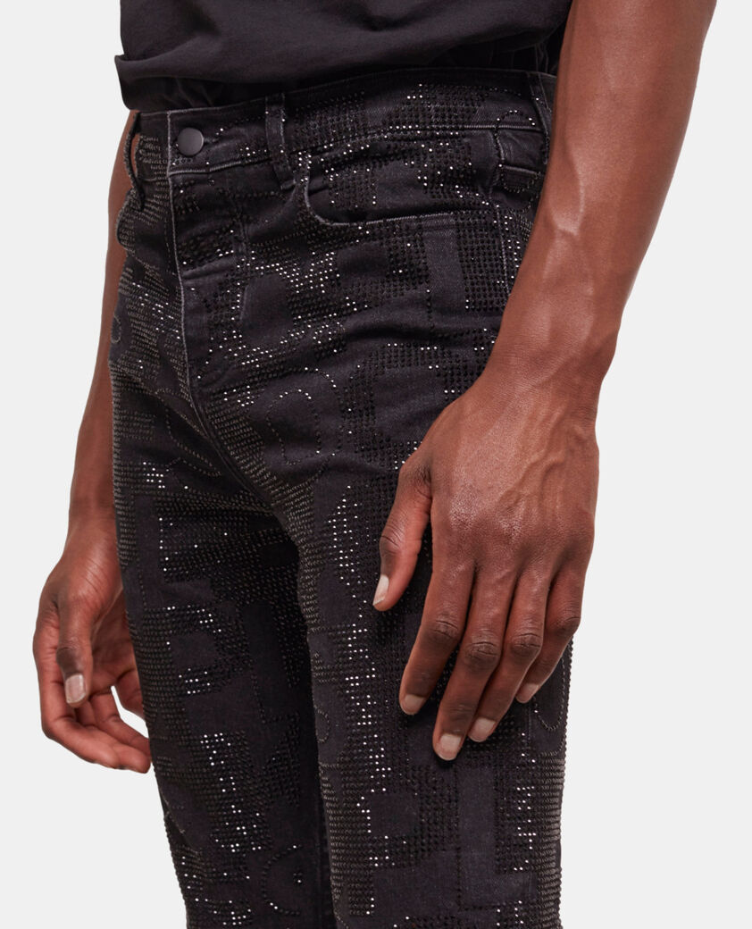 The Kooples HOMME BLACK WASHED jean slim à strass noir