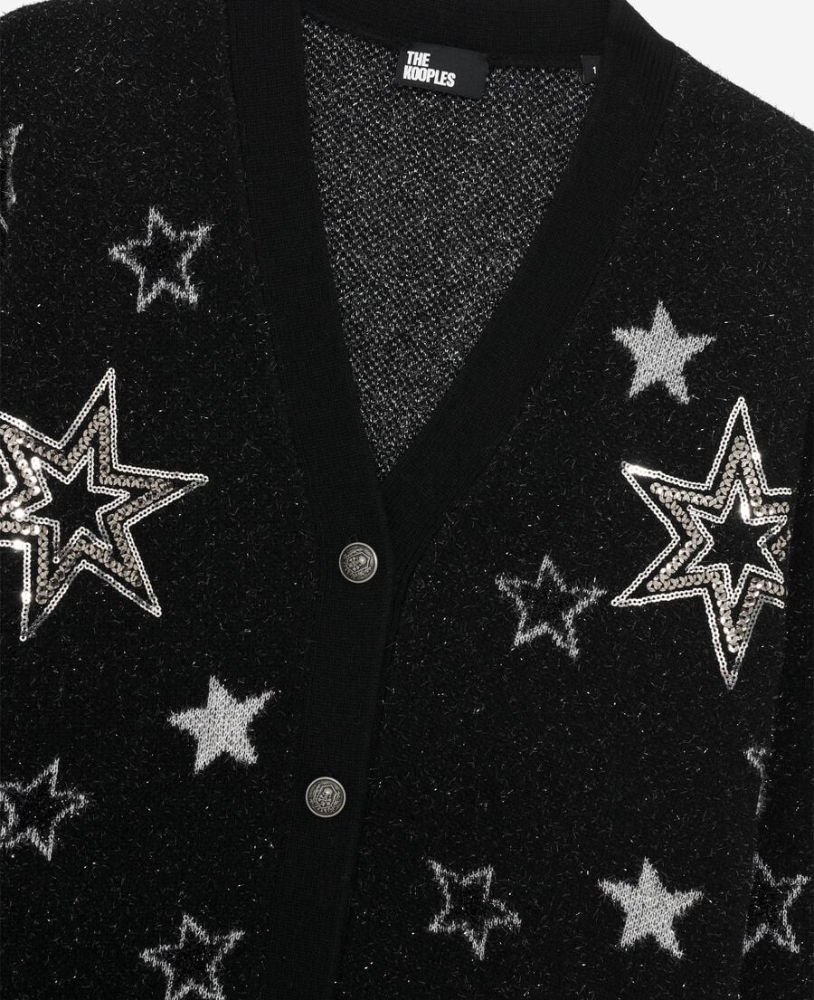 The Kooples FEMME BLACK cardigan en laine motif &eacute;toiles &agrave; sequins noir