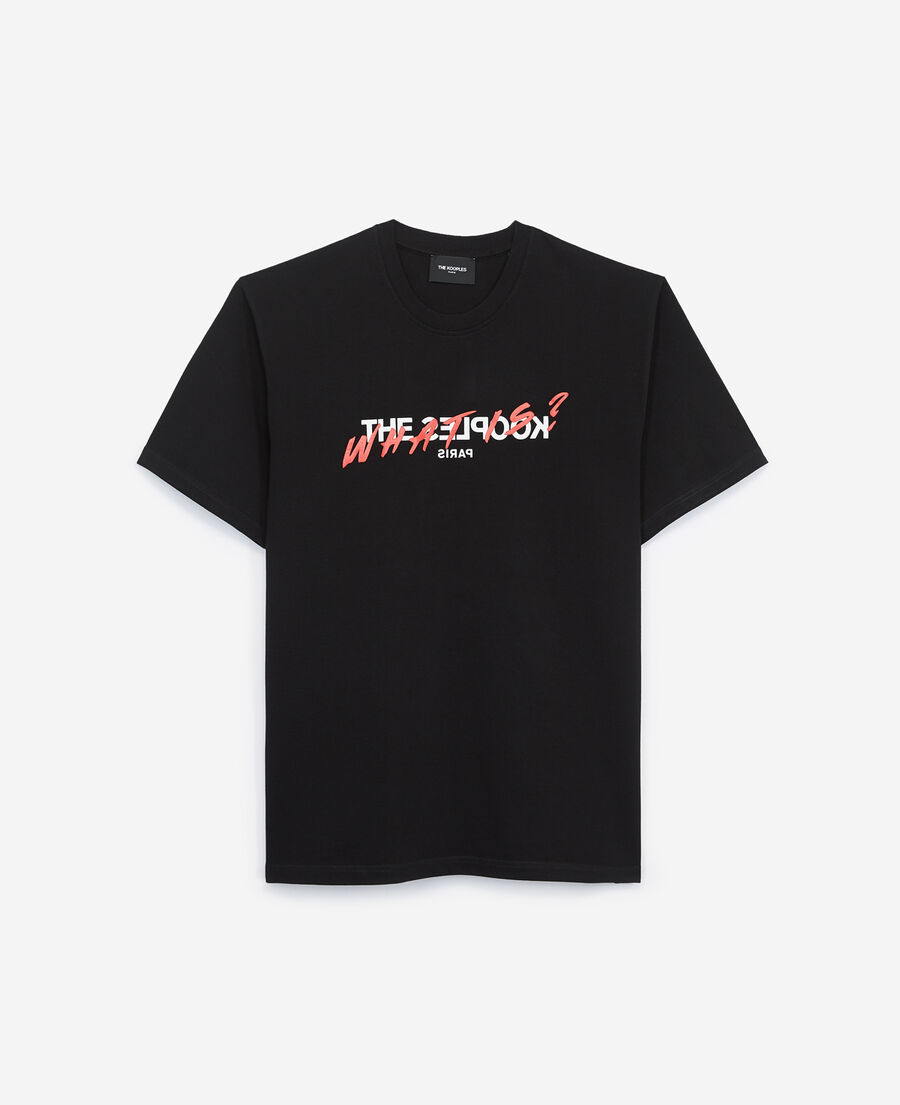 men's black cotton t-shirt with what is print