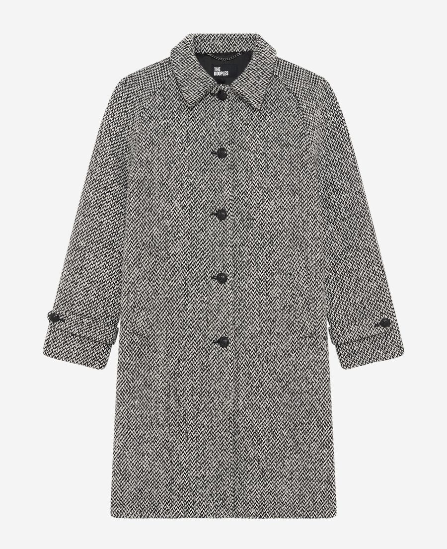 The Kooples F BLANC / BLEU black and white tweed long coat