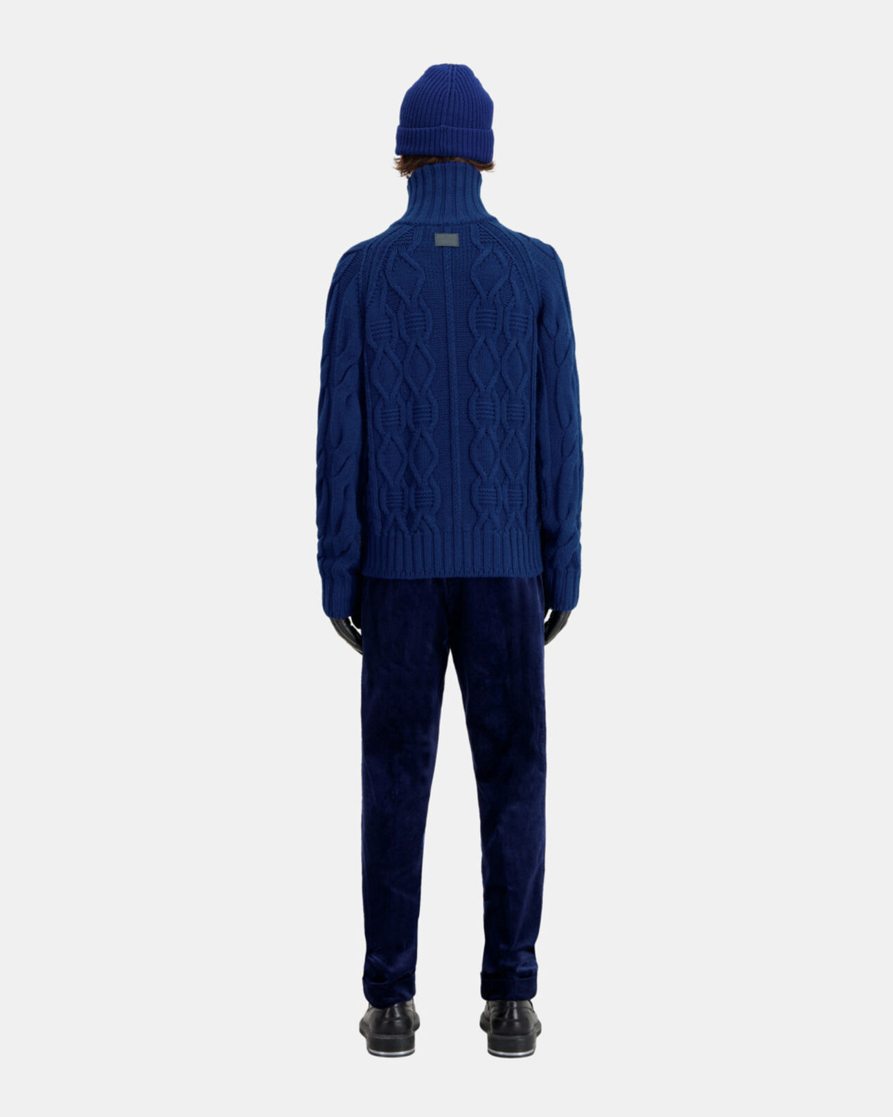 The Kooples HOMME ROYAL BLUE - DARK NAVY pull bleu en laine torsadée avec zip