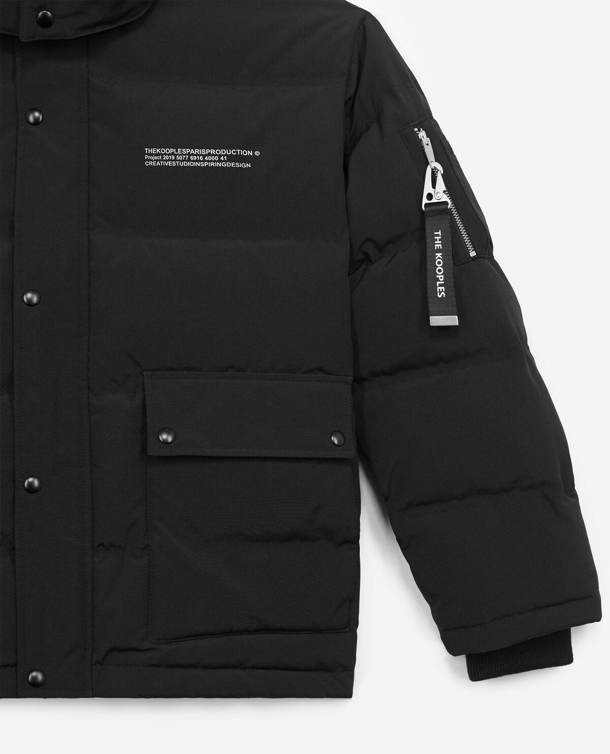 Loose fitting black down jacket with hood