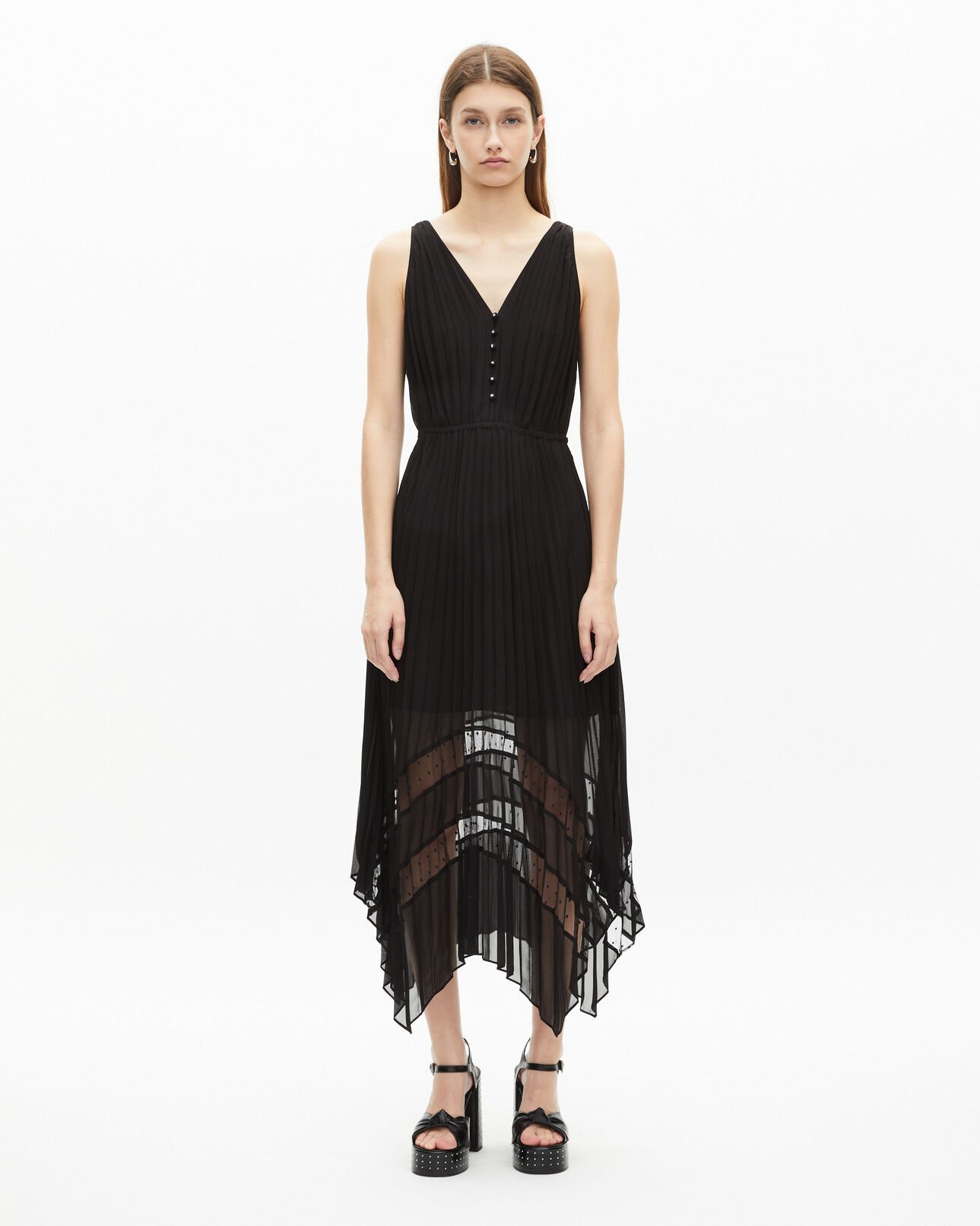 The Kooples FEMME BLACK robe longue plissée noire