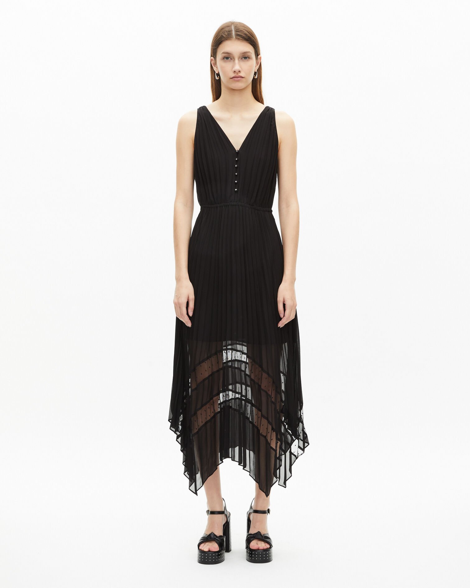 Robe longue plissée noire, BLACK, hi-res image number null