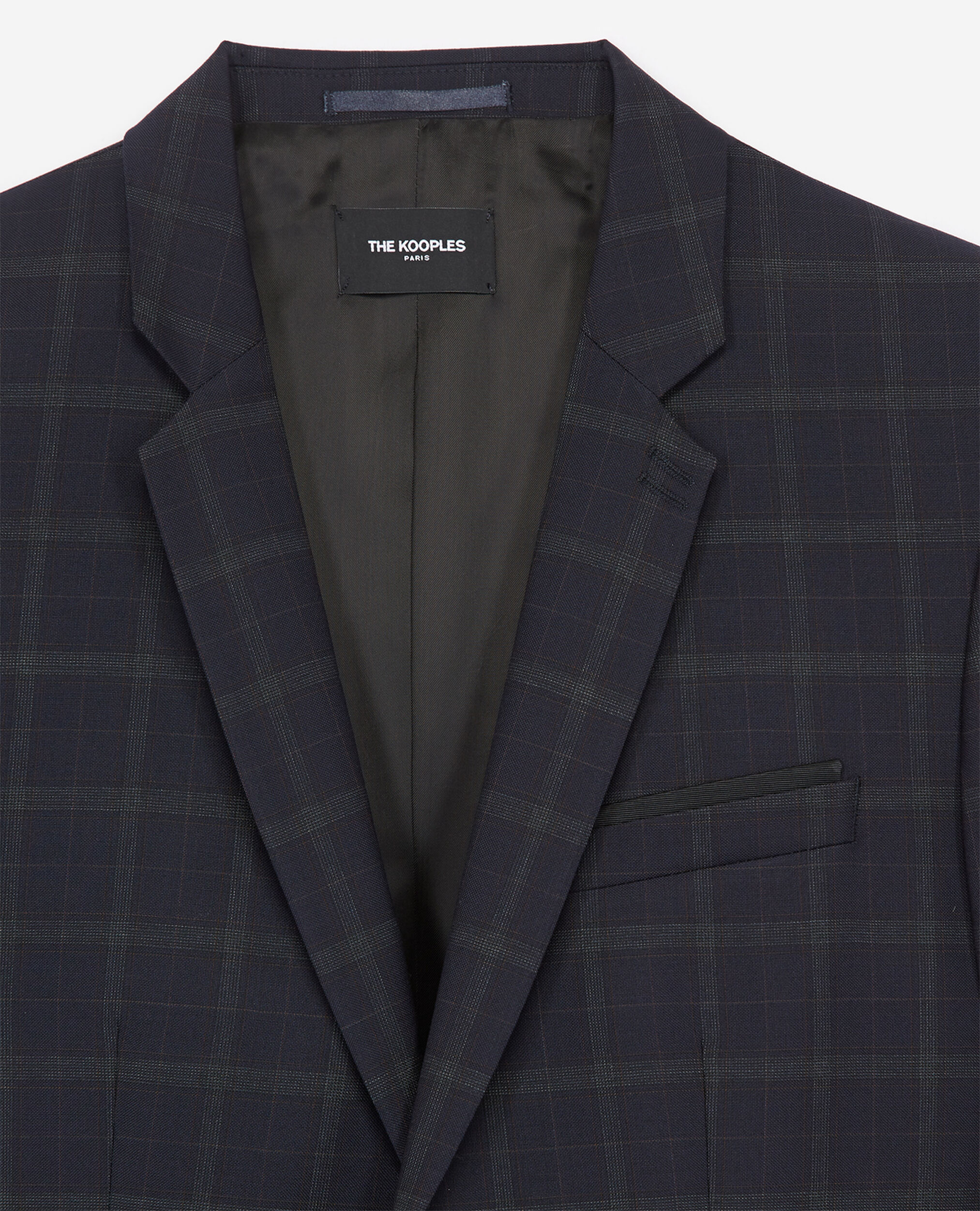 Formal blue wool jacket with grey check motif, NAVY, hi-res image number null