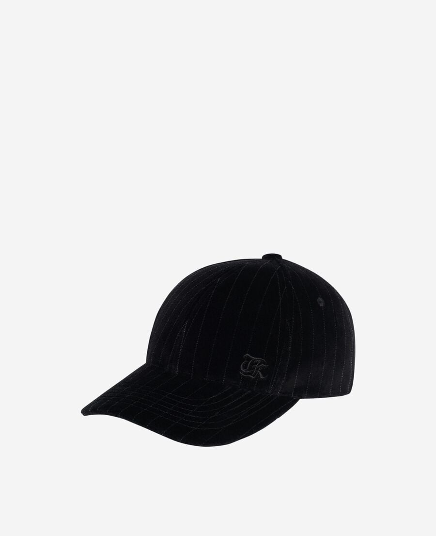 The Kooples M BLACK white velvet cap with fine stripes