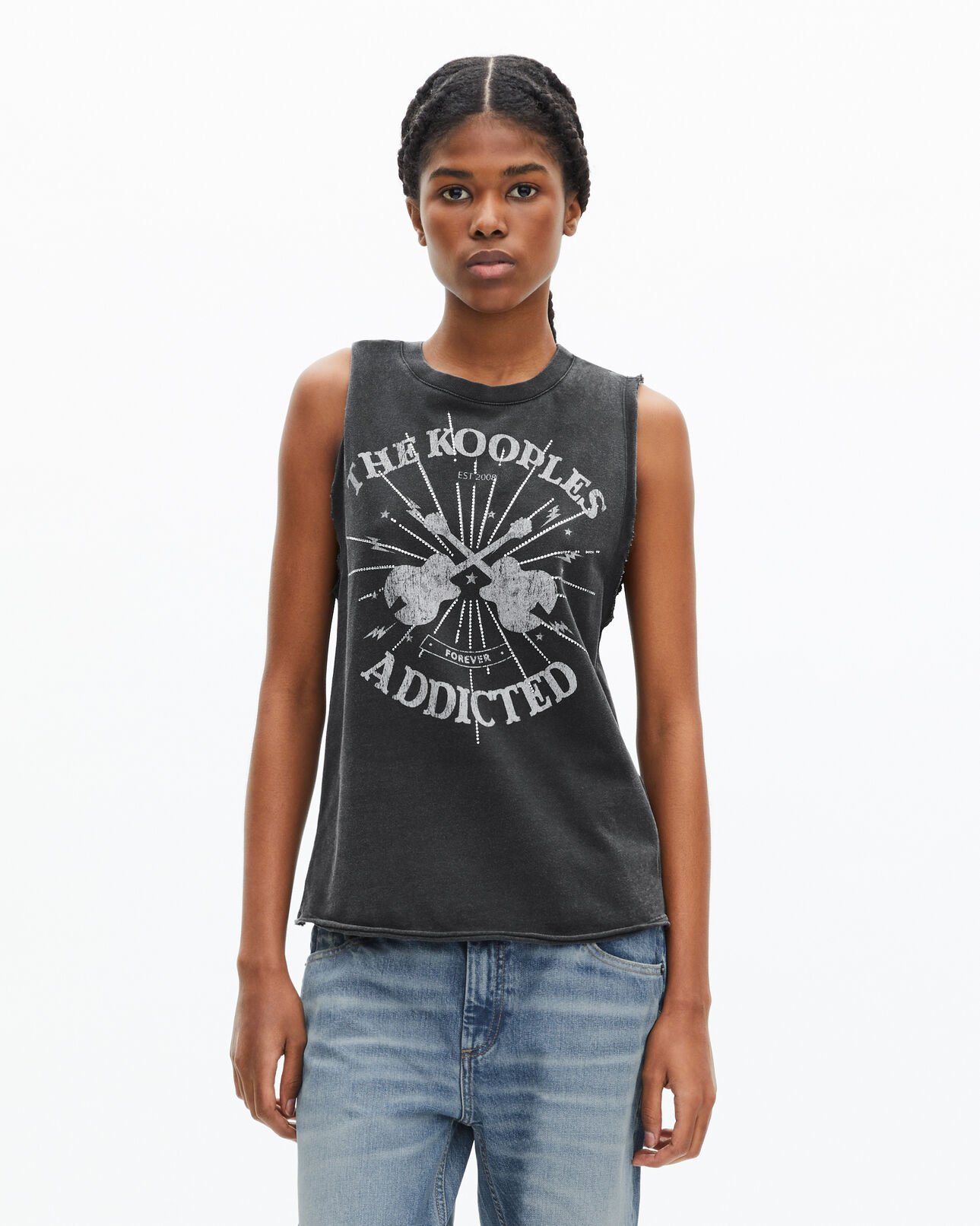 The Kooples FEMME BLACK WASHED débardeur avec sérigraphie noir délavé