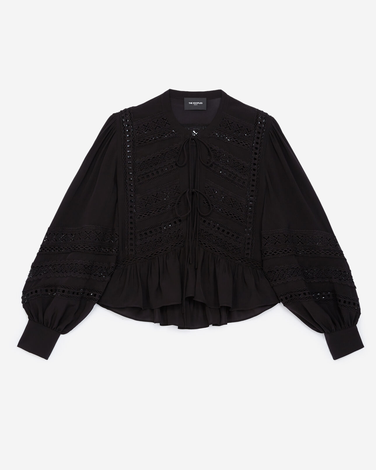 The Kooples WOMEN BLACK flowing black top with frill and lace