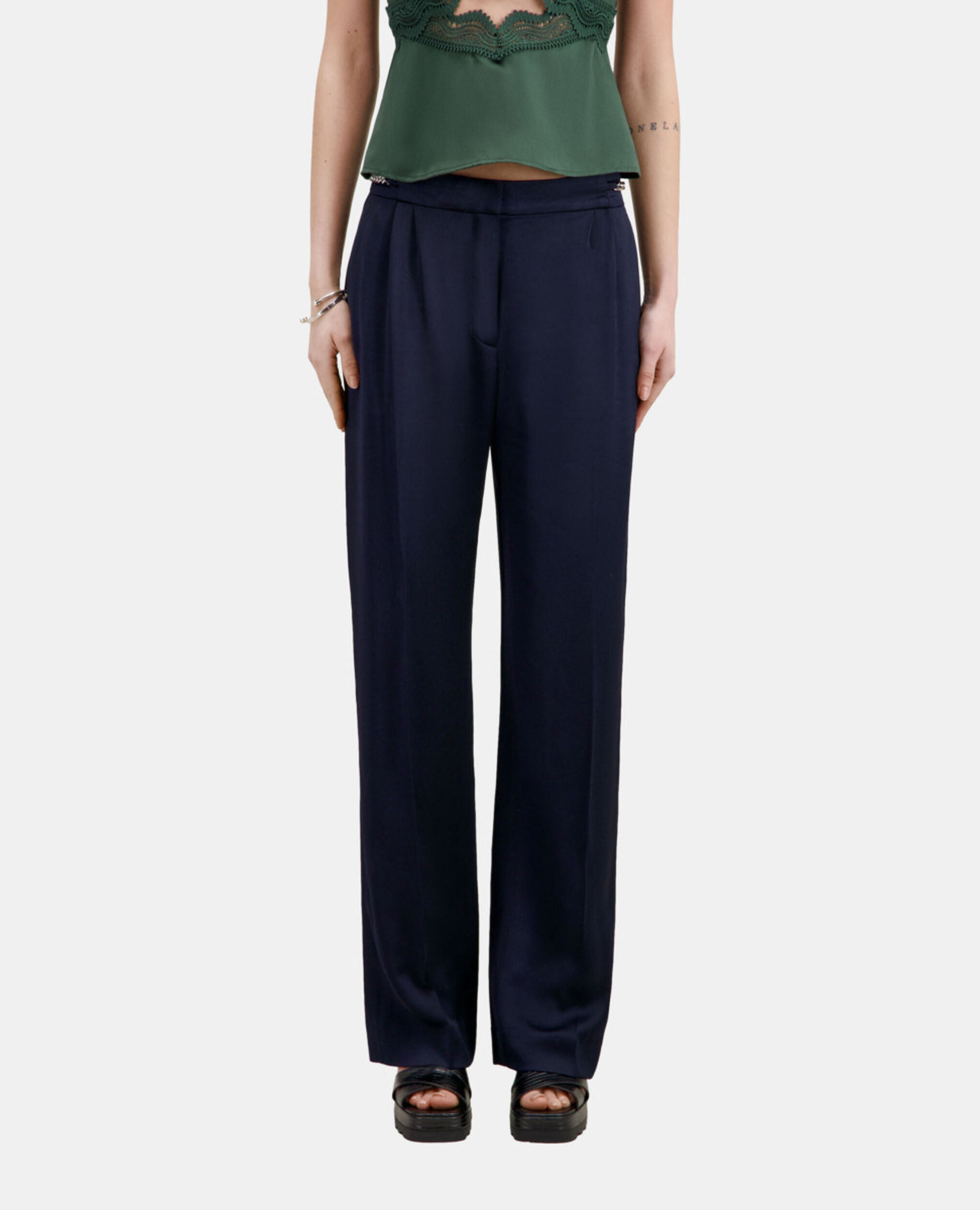 Navy blue trousers with chains, NAVY, hi-res image number null