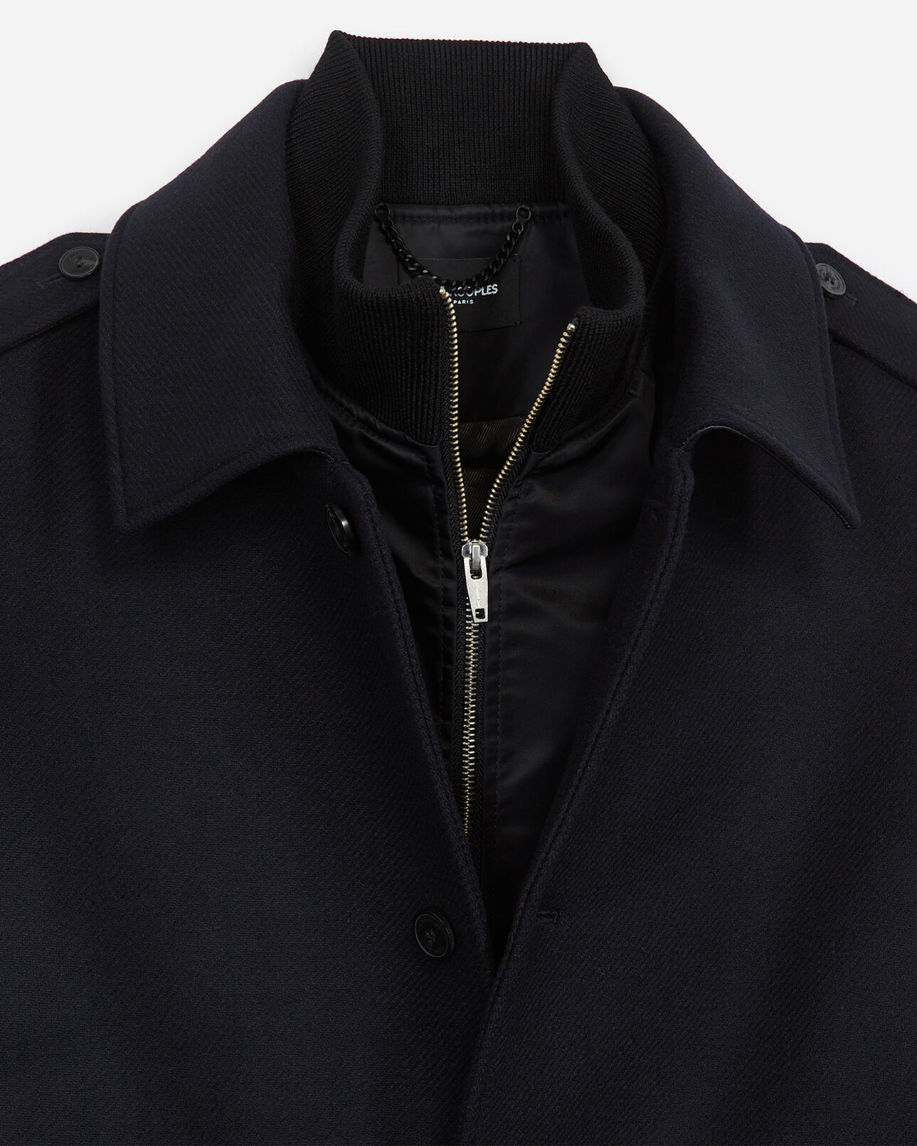 The Kooples HERREN NAVY langer blauer wollmantel mit klassischem kragen