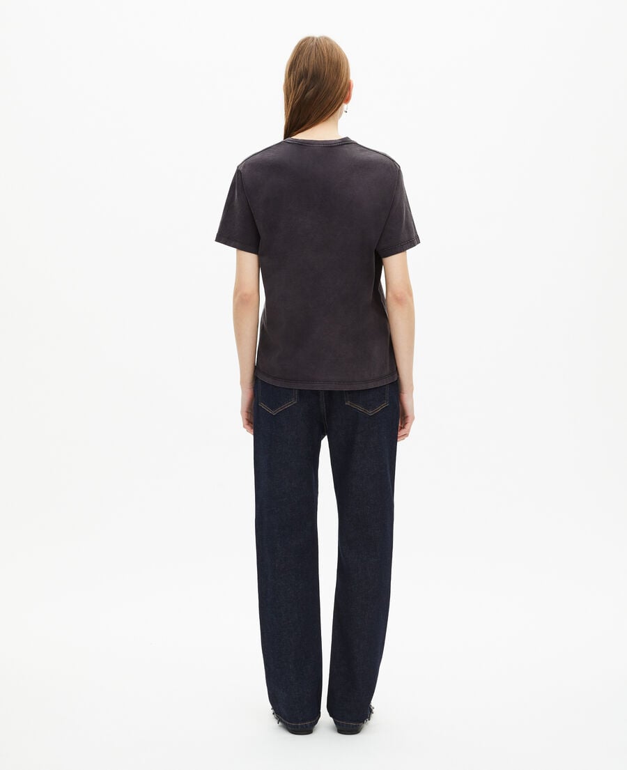 The Kooples WOMEN BLACK WASHED black t-shirt with heart flocking