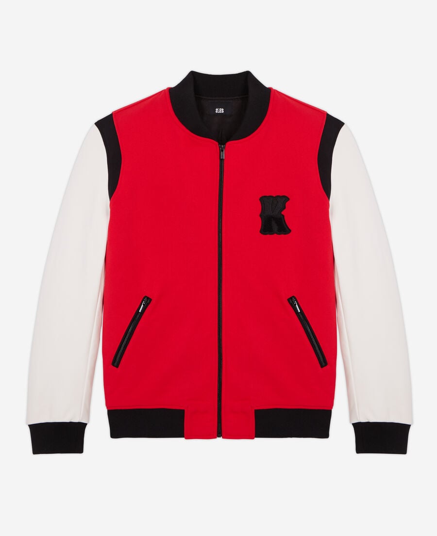 The Kooples H RED / WHITE embroidered leather jacket