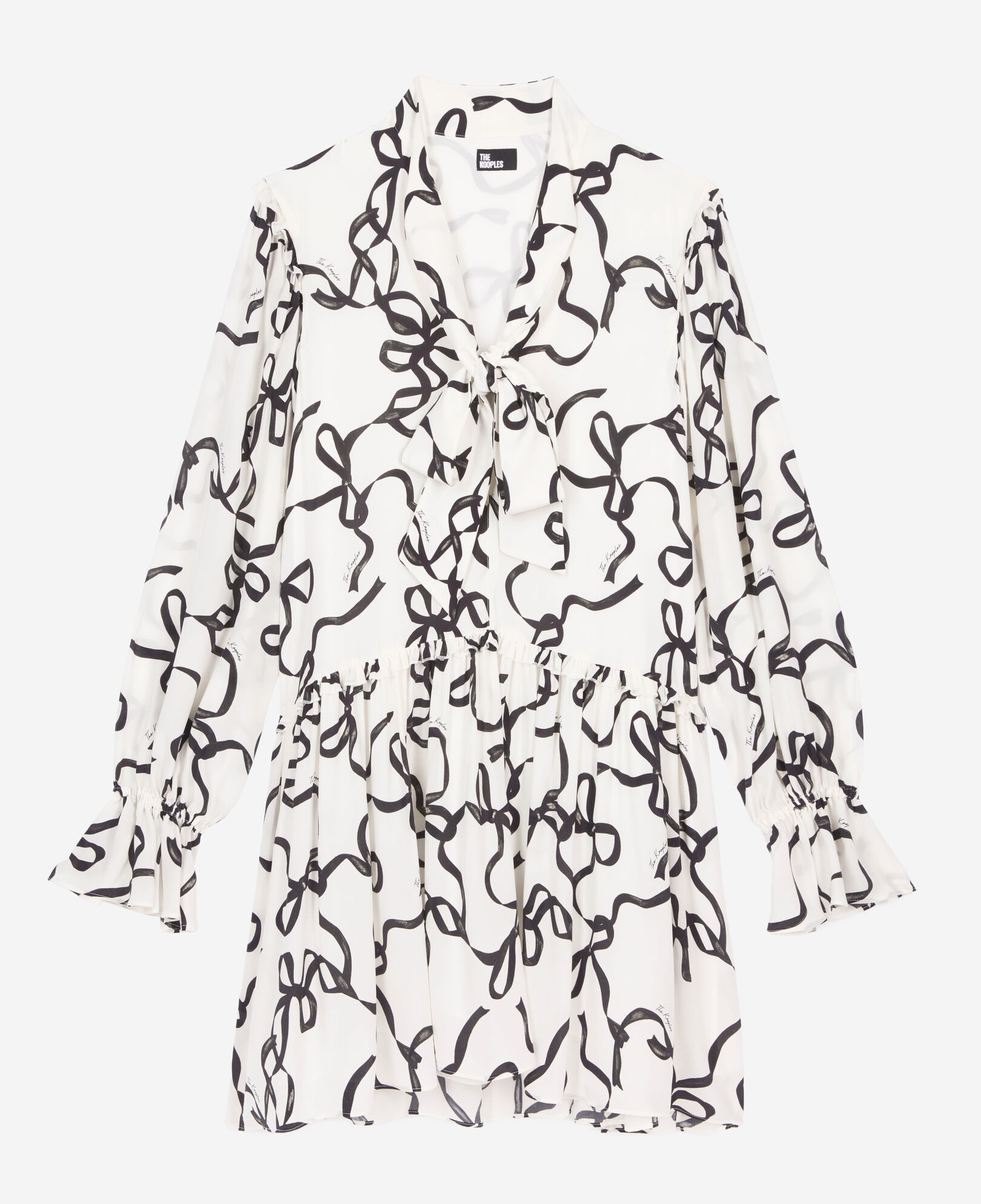 The Kooples WOMEN WHITE / BLACK short silk dress with ribbon print