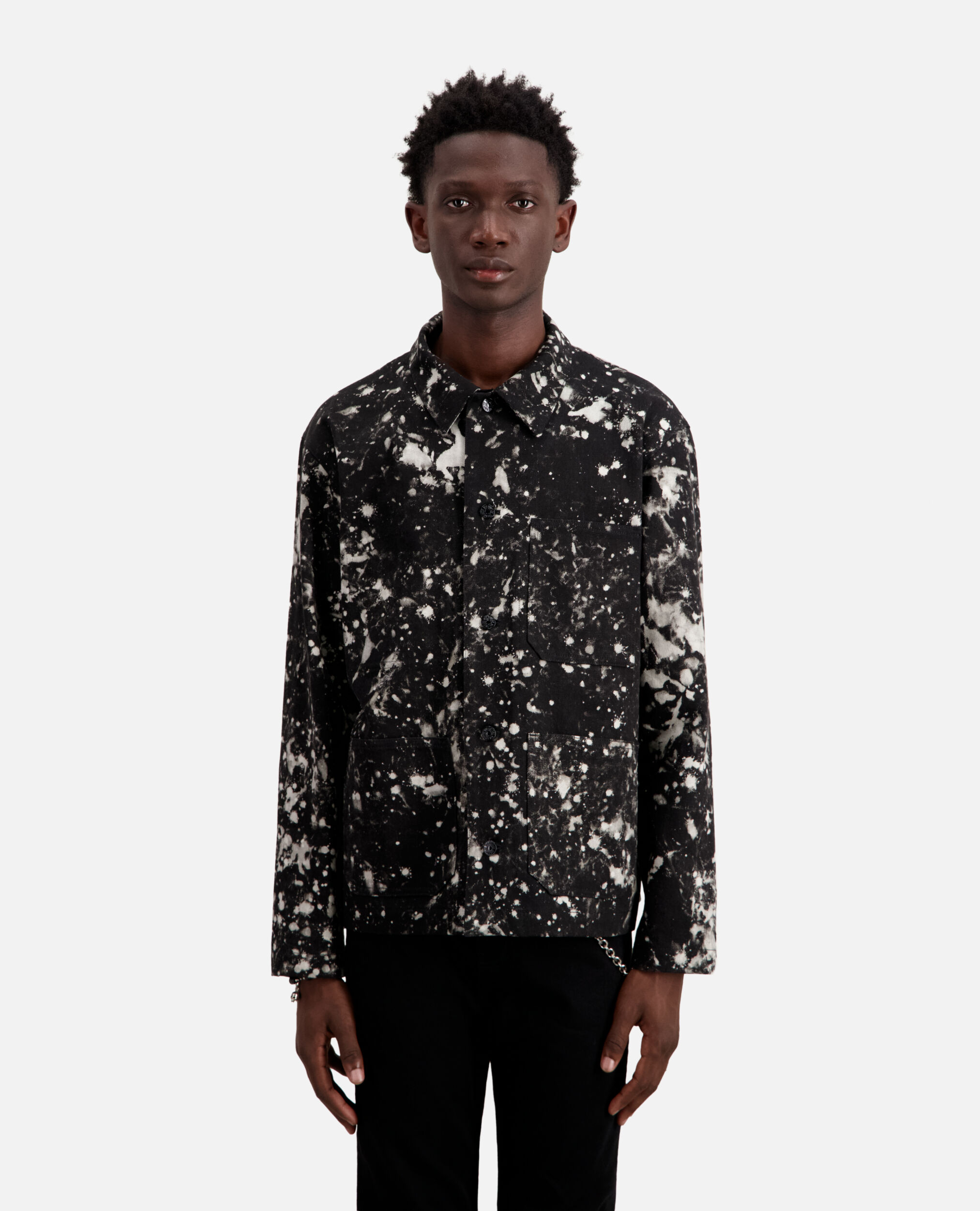 Overshirt style jacket in faded black denim, BLACK, hi-res image number null