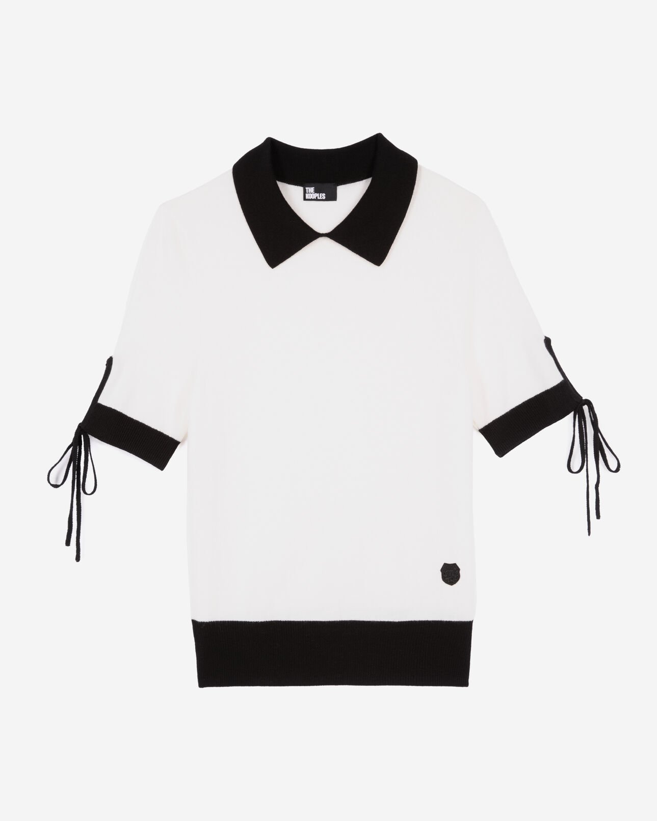 The Kooples FEMME BLACK-ECRU pull manches courtes en laine écru