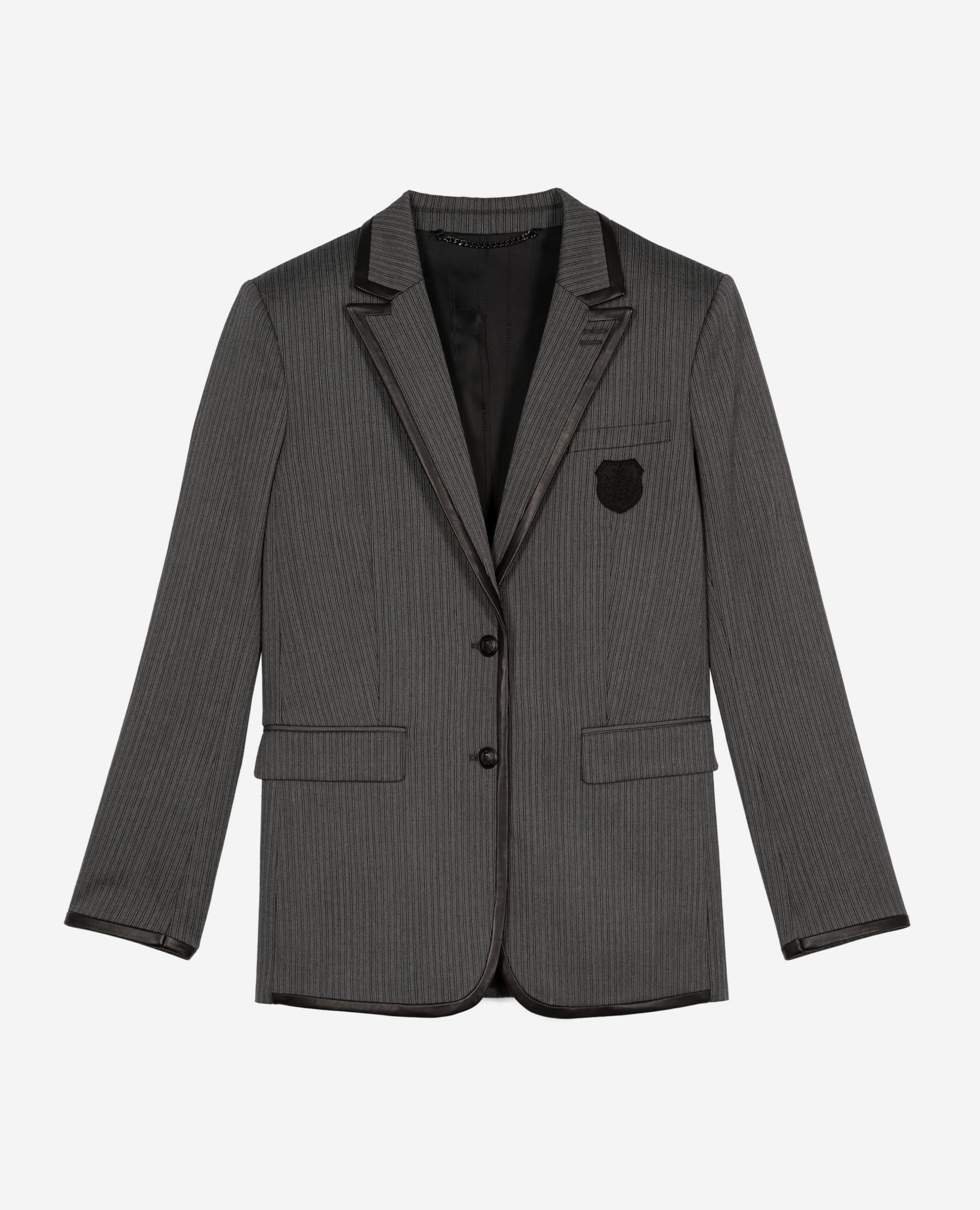 Gray striped wool blend jacket, DARK GREY, hi-res image number null