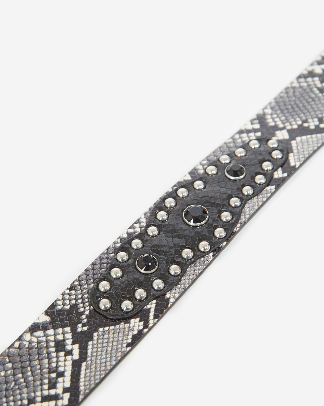 The Kooples WOMEN WHITE / BLACK snake-effect leather belt w/rhinestone buckle