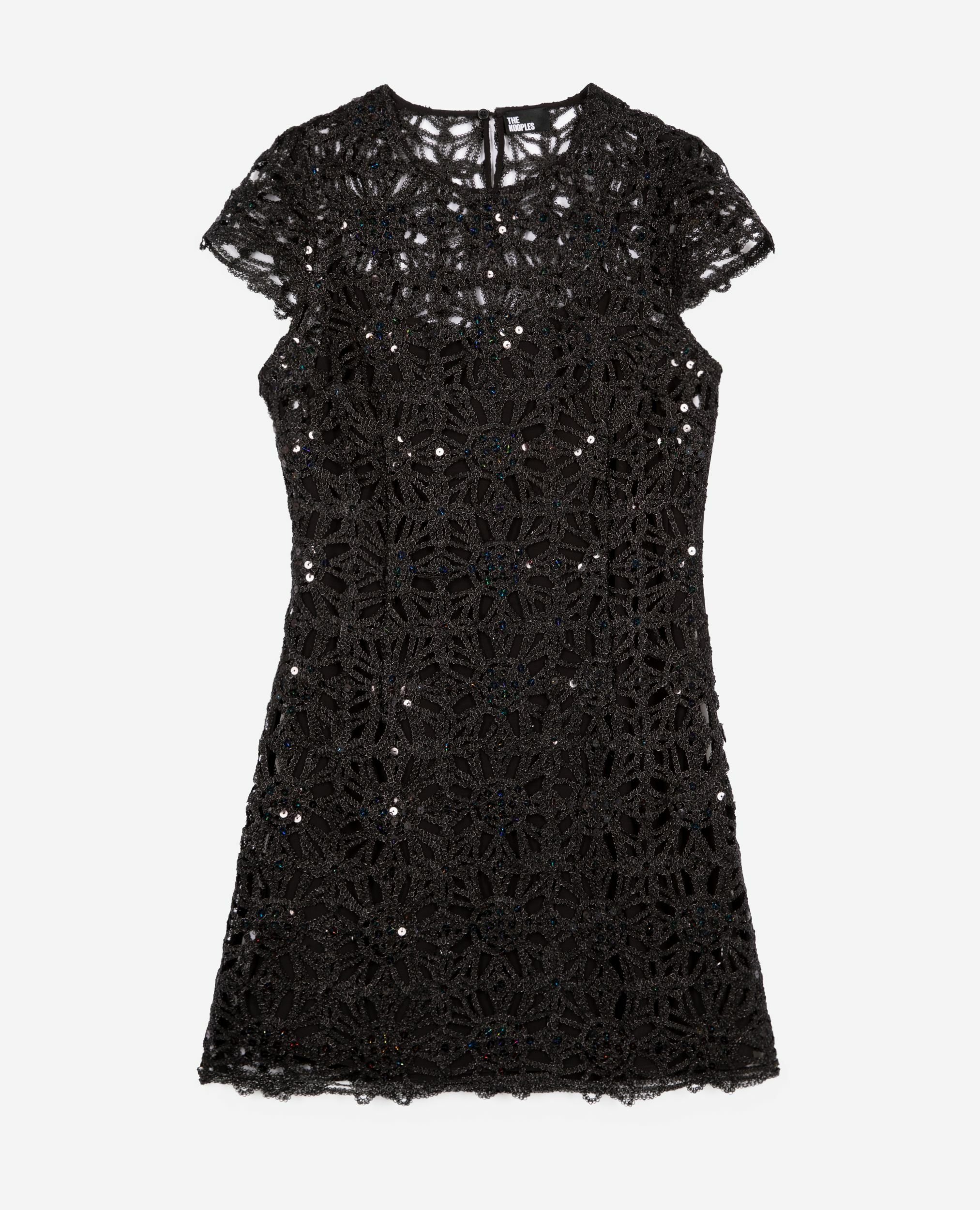 Short black guipure dress, BLACK, hi-res image number null