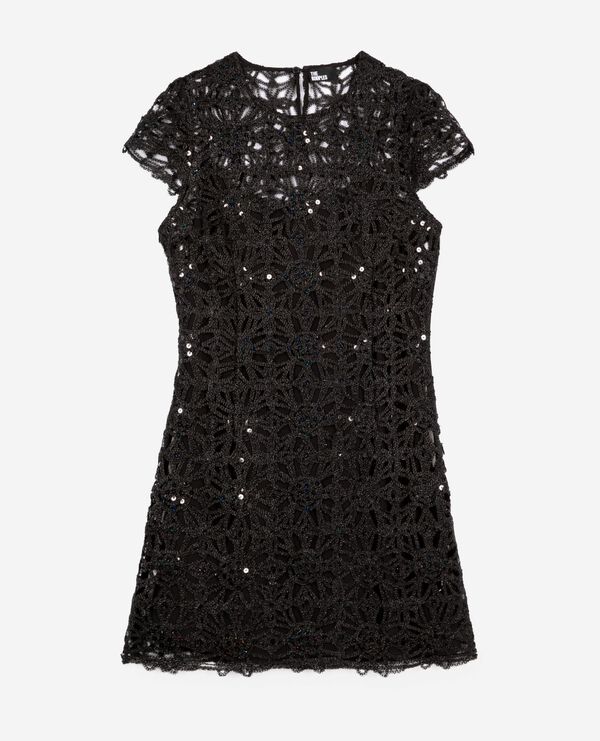 The Kooples FEMME BLACK robe courte en guipure noire