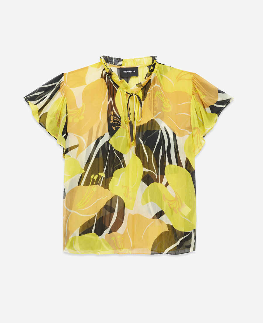 flowing yellow printed top with frills