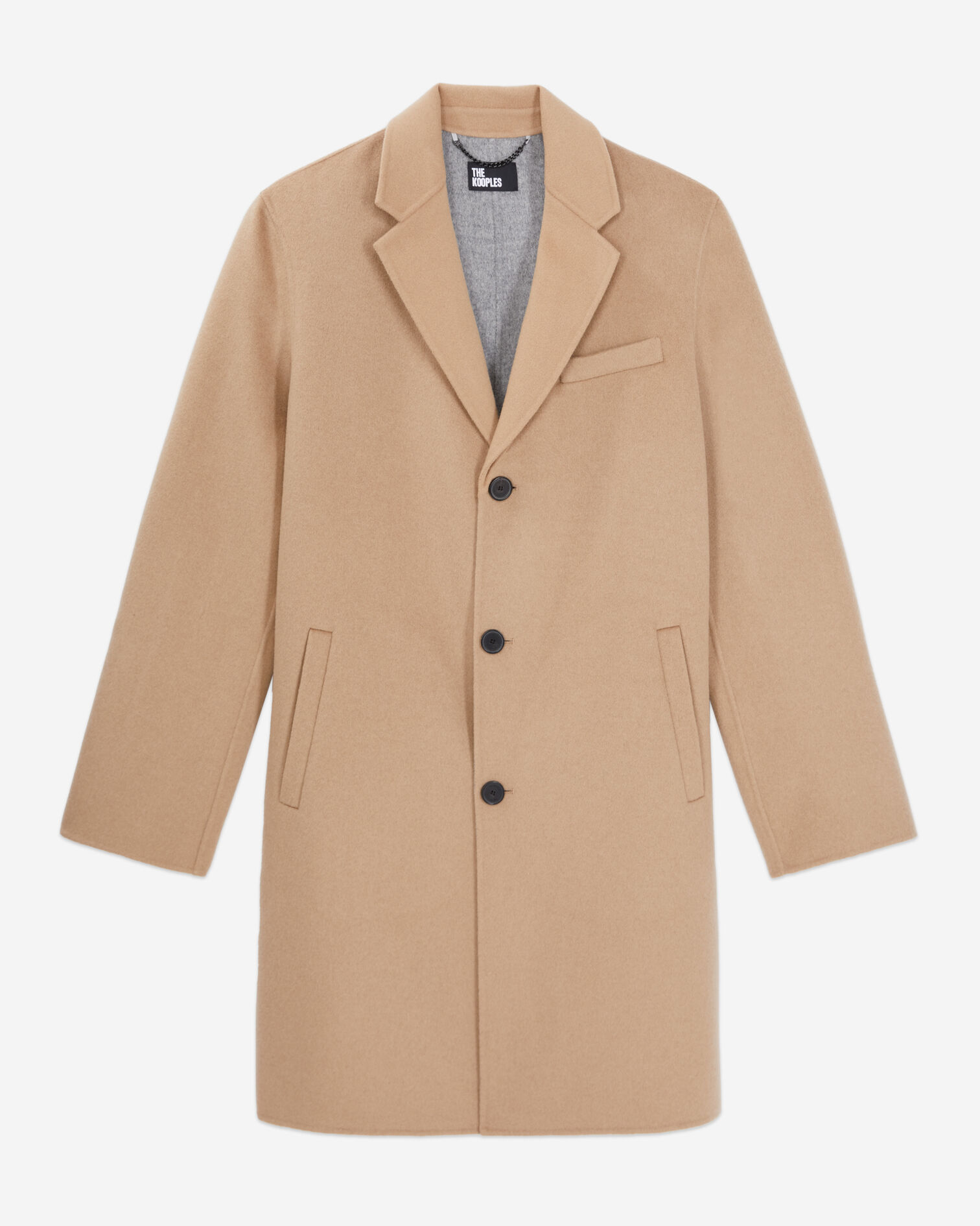 Long beige wool blend coat, CAMEL, hi-res image number null
