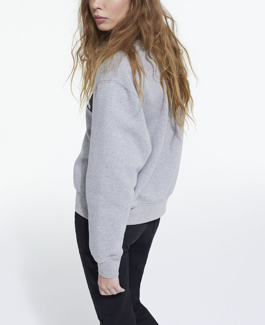 gray sweatshirt with logo