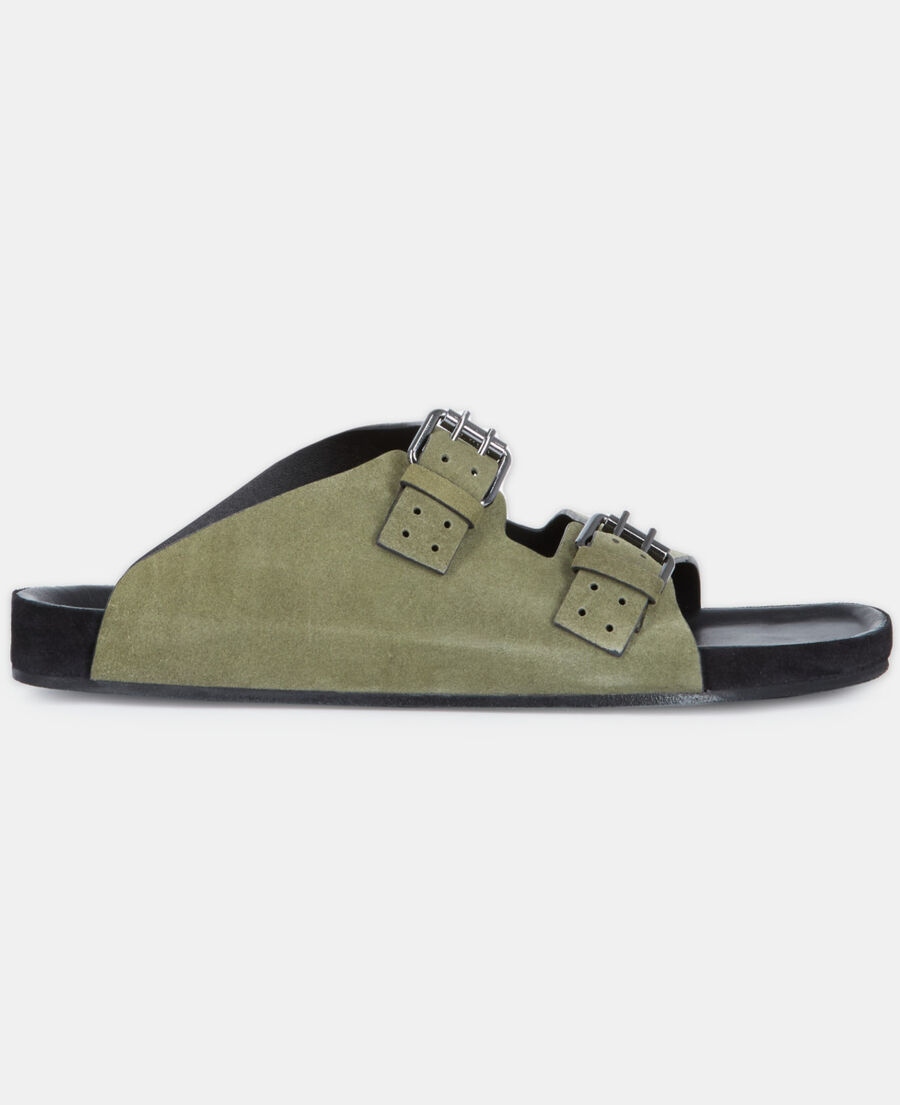 sandales en cuir kaki