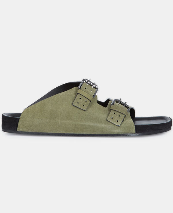 khaki leather sandals