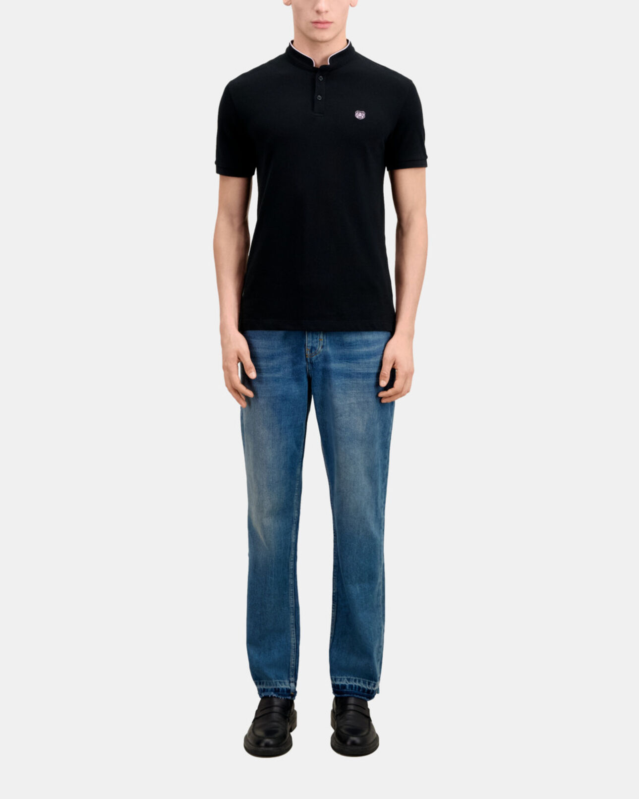The Kooples HOMME BLACK / PINK polo noir en coton