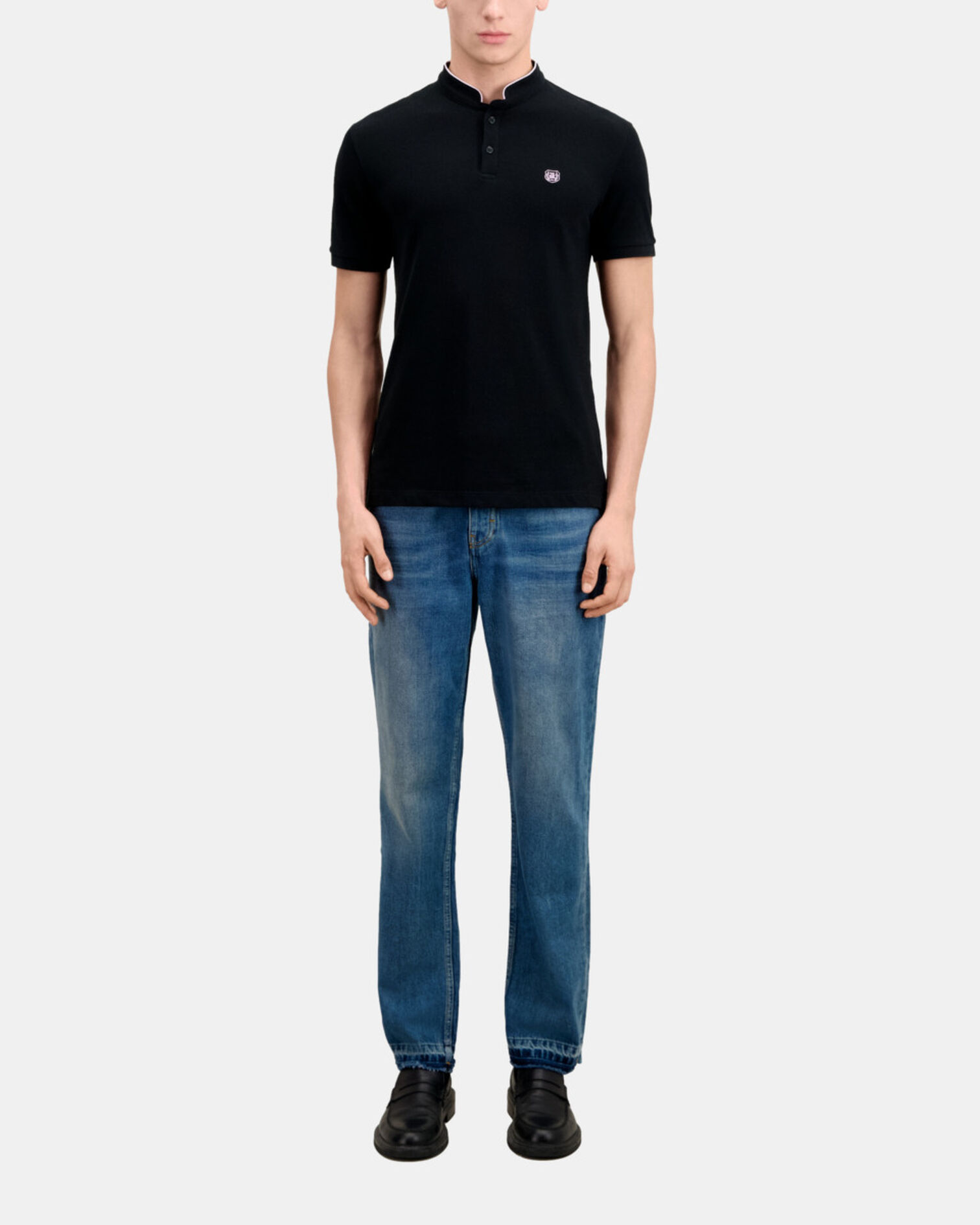 Polo noir en coton, BLACK / PINK, hi-res image number null
