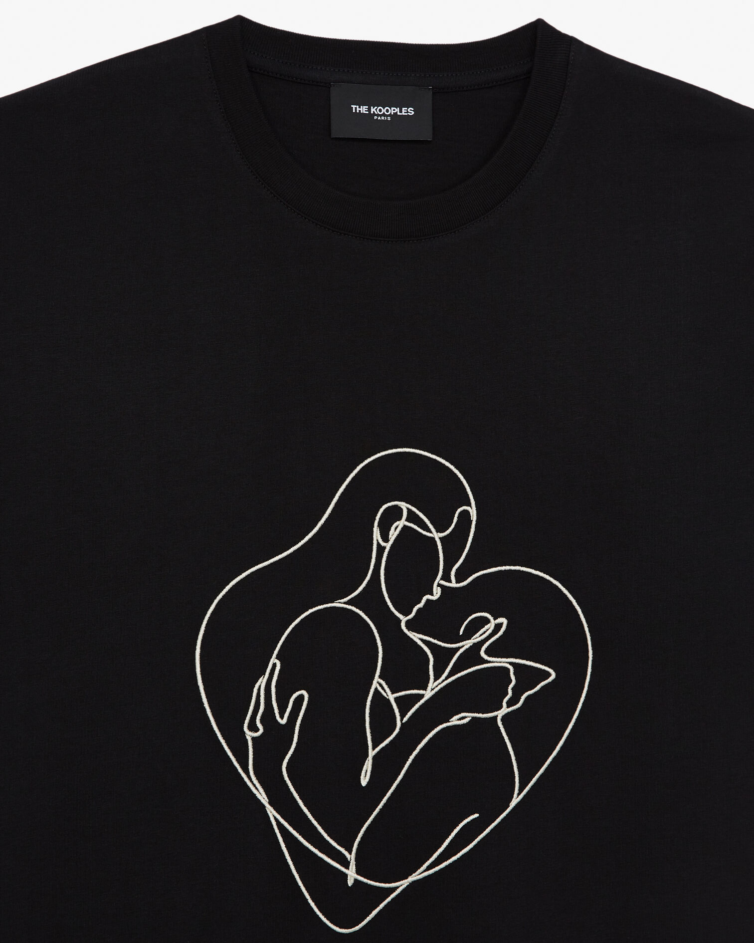 T-shirt noir coton à broderie écrue, BLACK, hi-res image number null