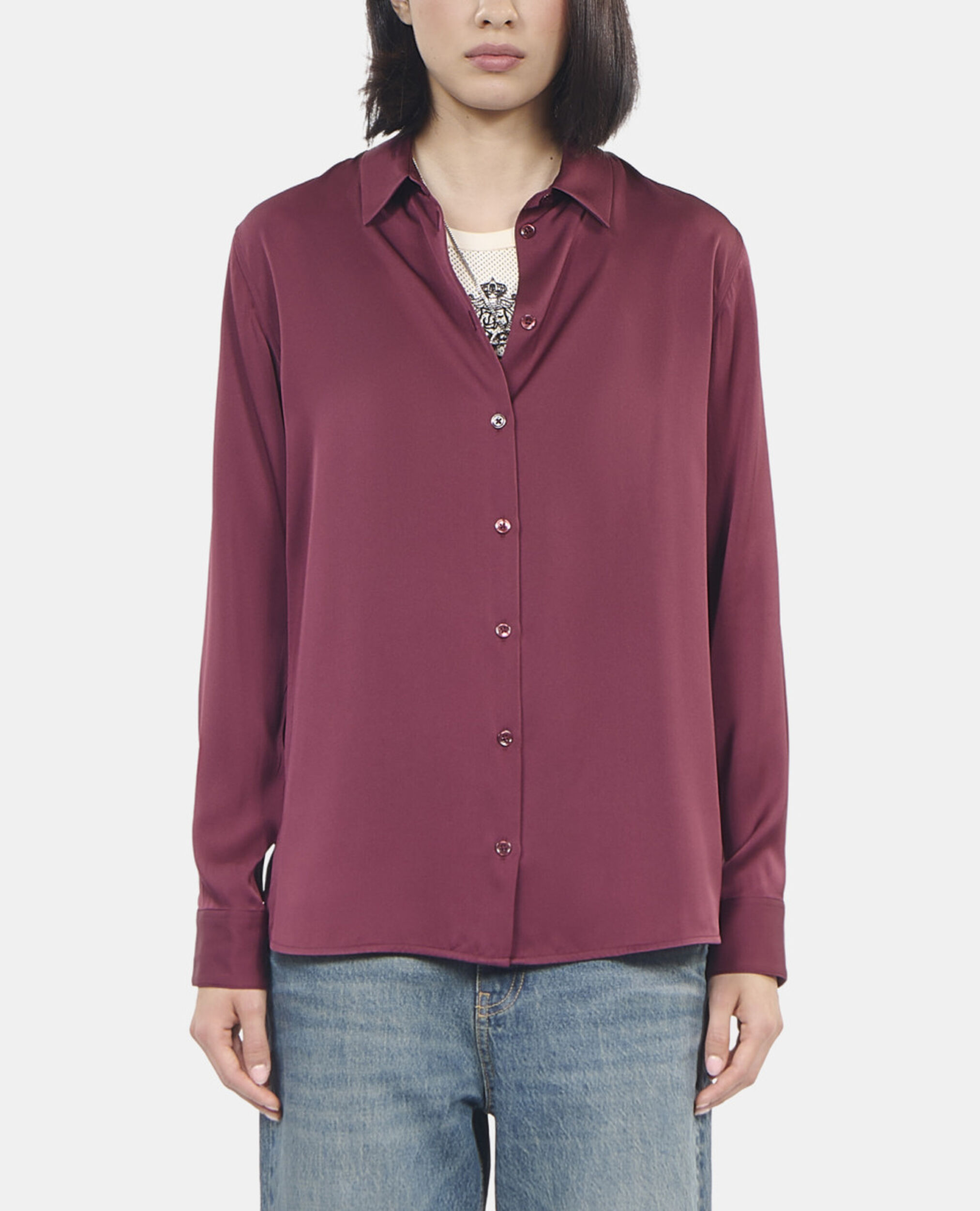 Burgundy silk shirt, BURGUNDY, hi-res image number null