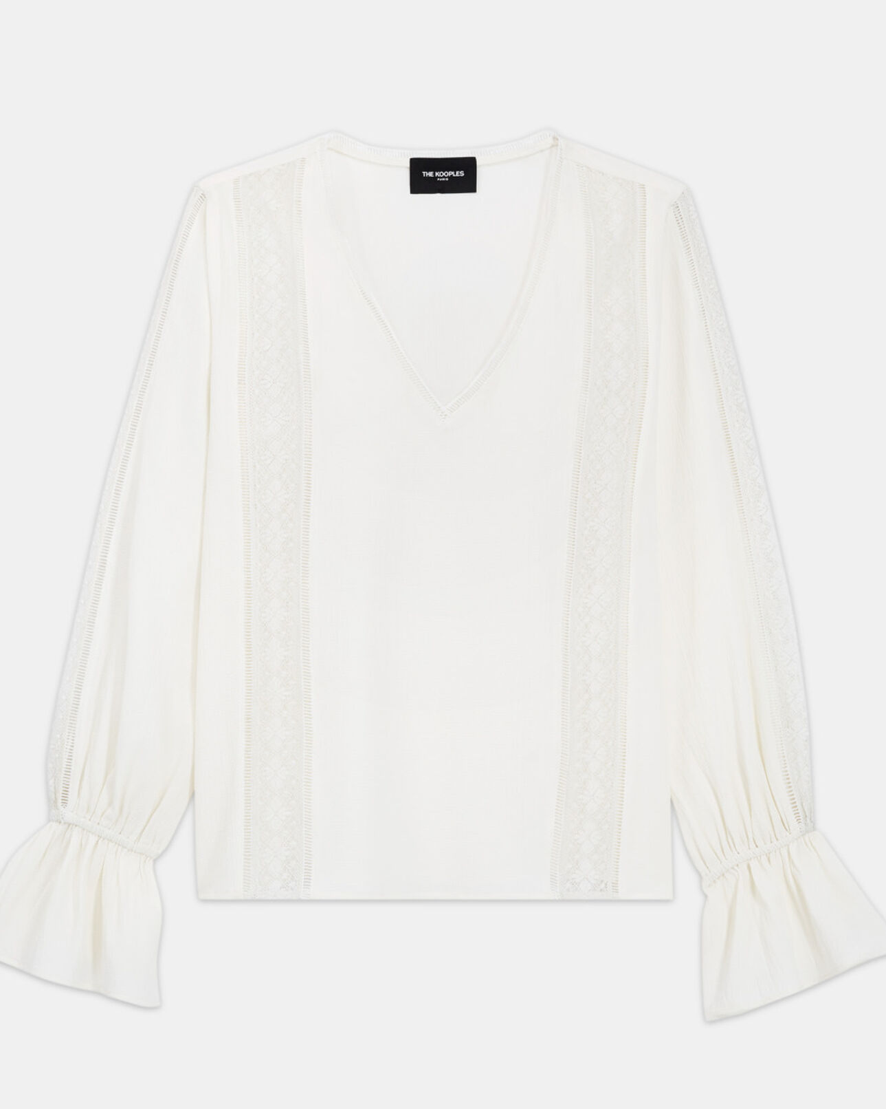 The Kooples FEMME WHITE top ample blanc fluide col v et fronces